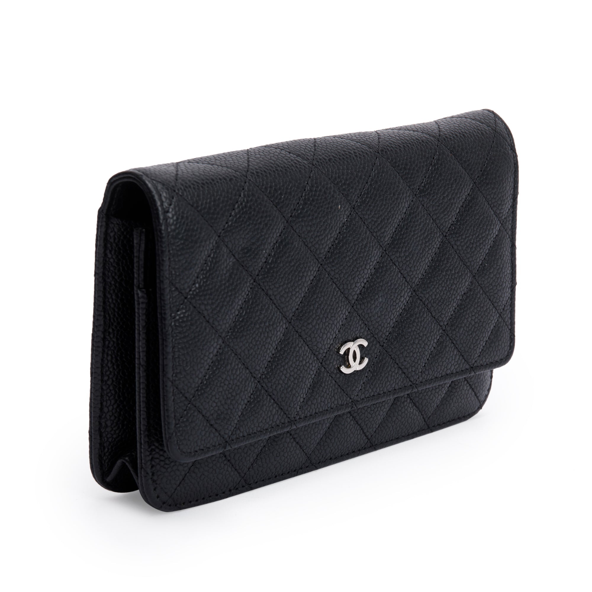 Chanel Black Quilted Caviar Leather Classic Wallet on Chain w/ Box, Receipt & Authenticity Card