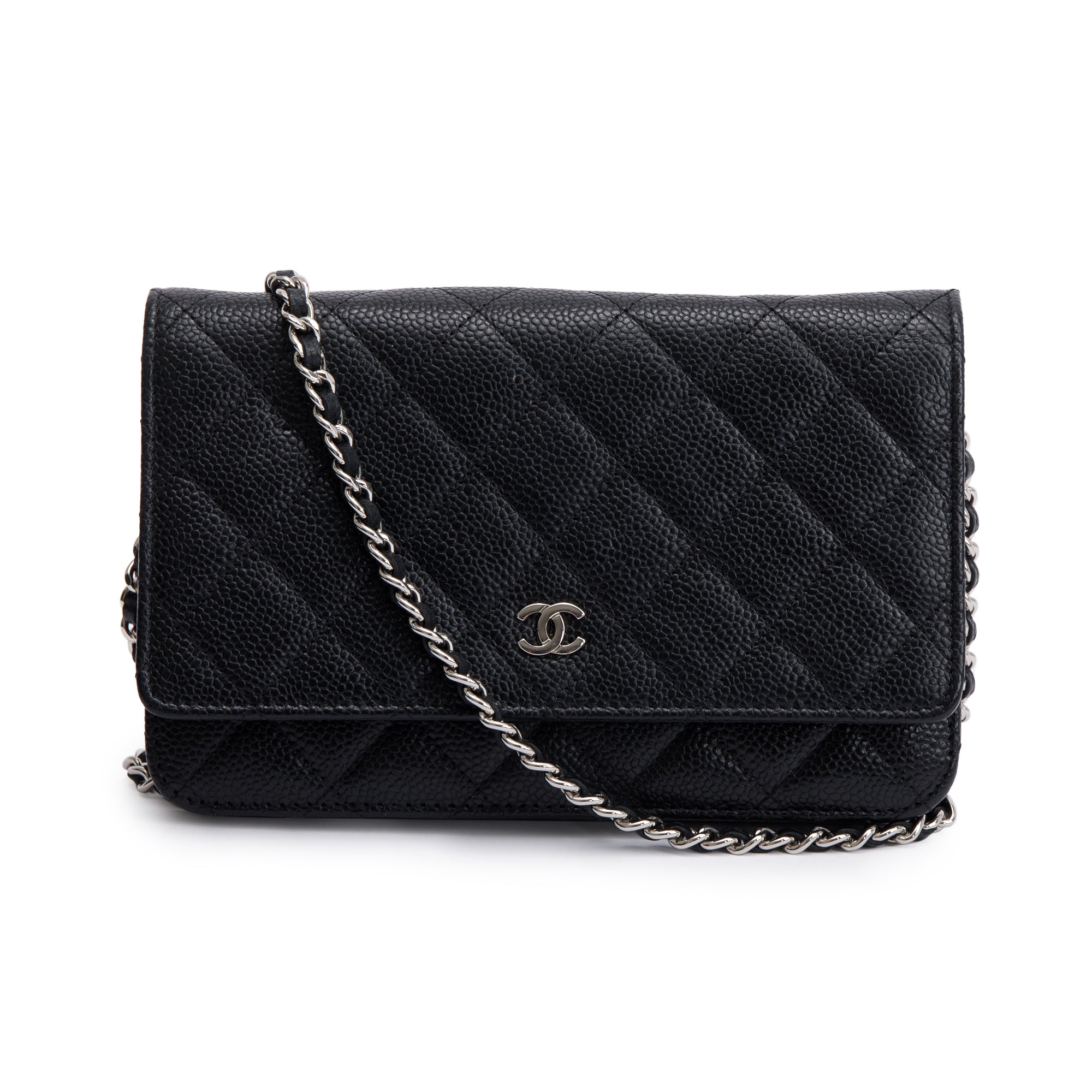 Chanel Black Quilted Caviar Leather Classic Wallet on Chain w/ Box, Receipt & Authenticity Card