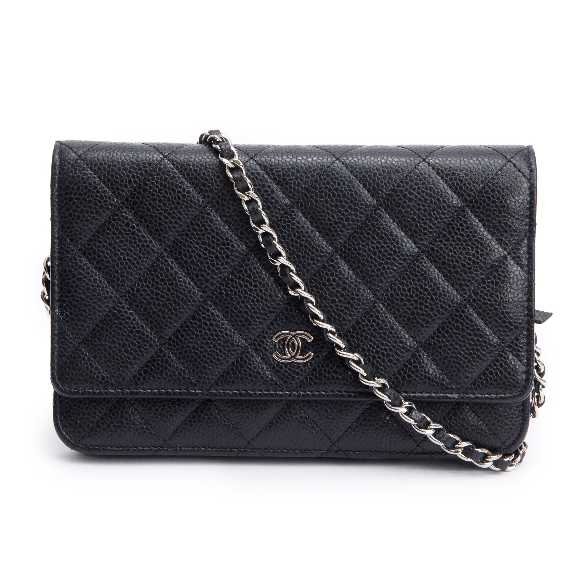 Chanel Black Quilted Caviar Leather Classic Wallet on Chain