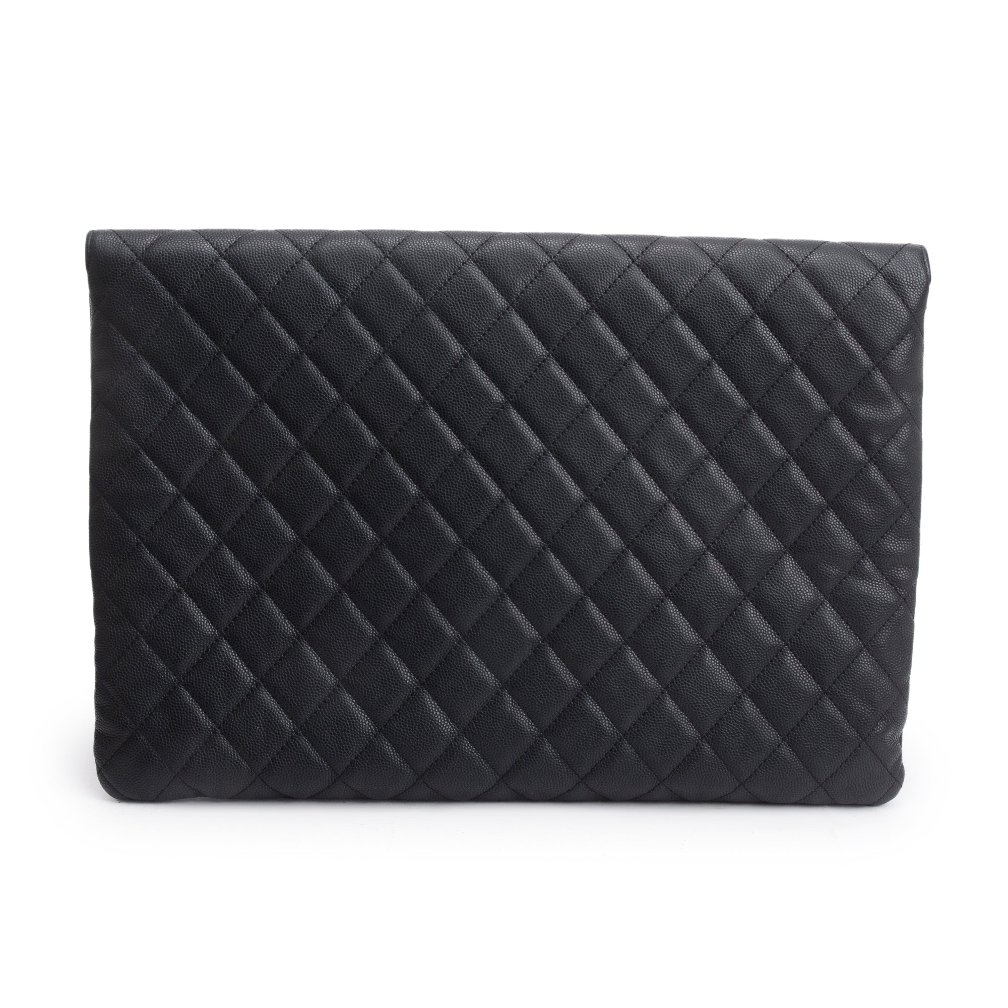 Chanel Black Quilted Caviar Leather Golden Class O-Case Clutch w/ Box & Authenticity Card