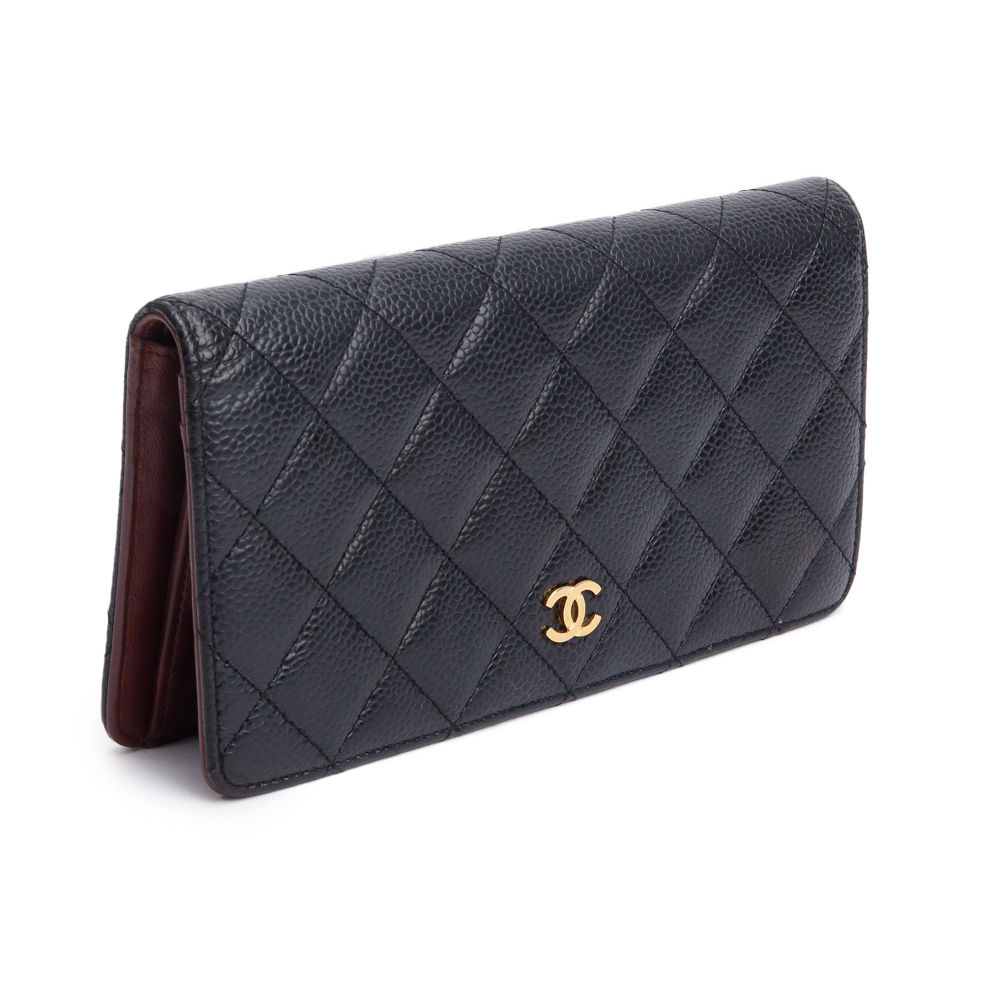 Chanel Black Quilted Caviar Leather Interlocking Classic CC Long Bifold Wallet