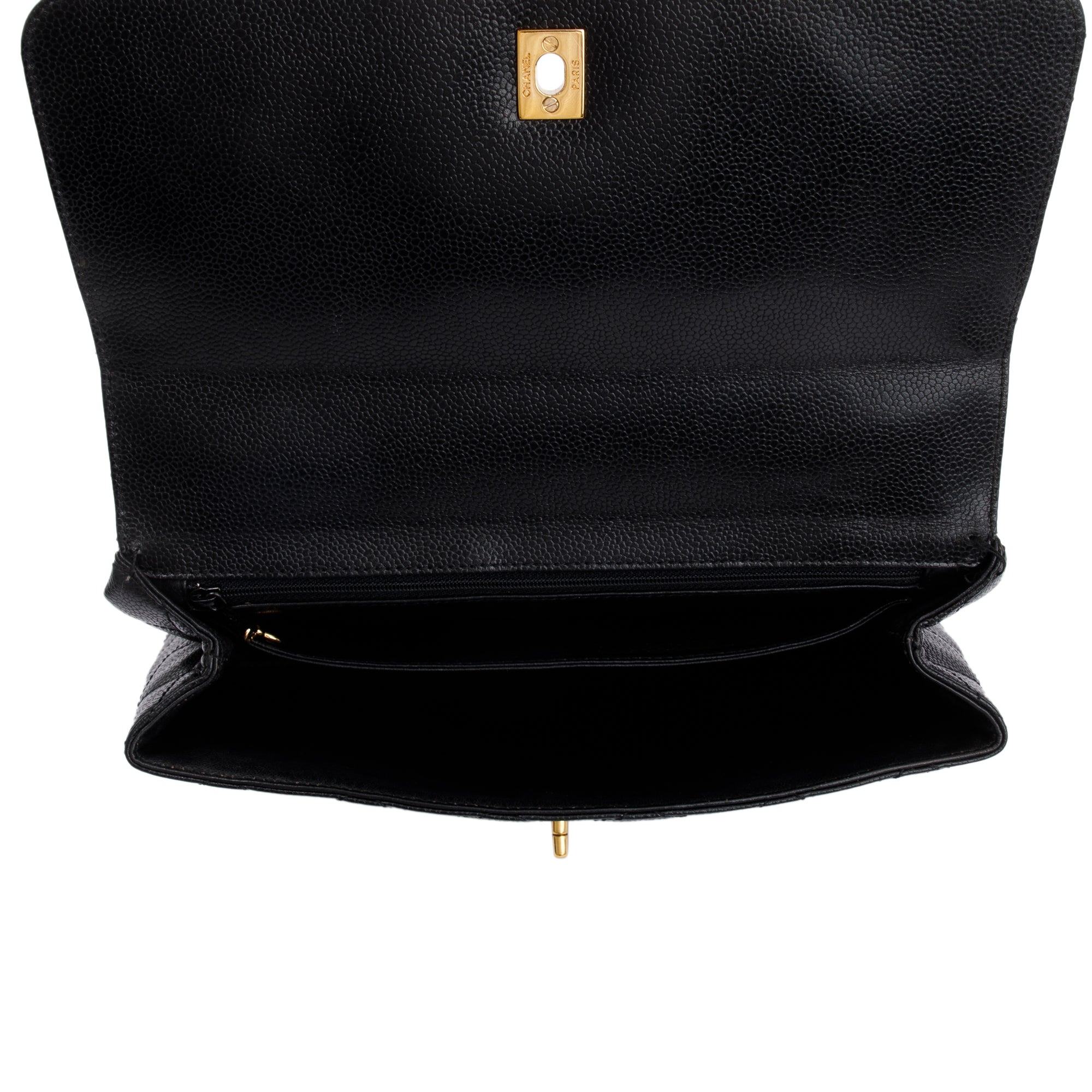 Chanel Black Quilted Caviar Leather Jumbo Kelly Top Handle Flap Bag