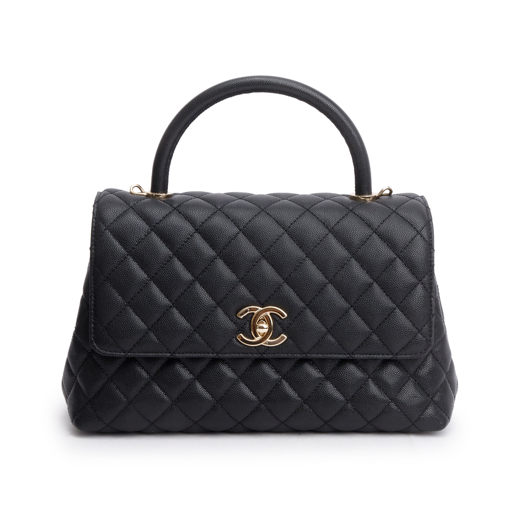 Chanel Black Quilted Caviar Leather Large Flap Top Handle Bag w/ Strap