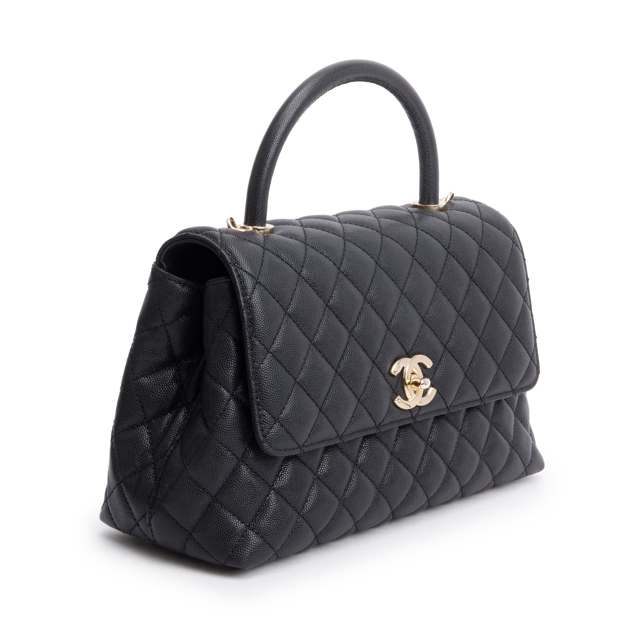 Chanel Black Quilted Caviar Leather Large Flap Top Handle Bag w/ Strap