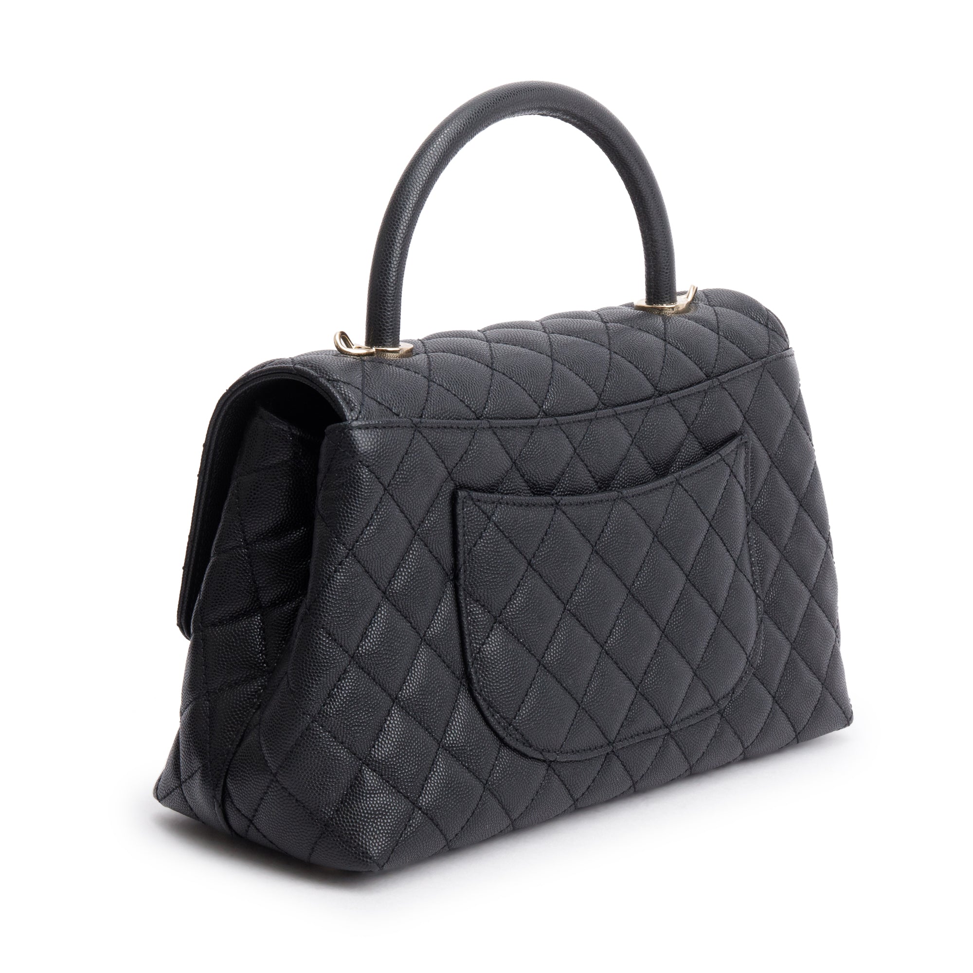 Chanel Black Quilted Caviar Leather Large Flap Top Handle Bag w/ Strap