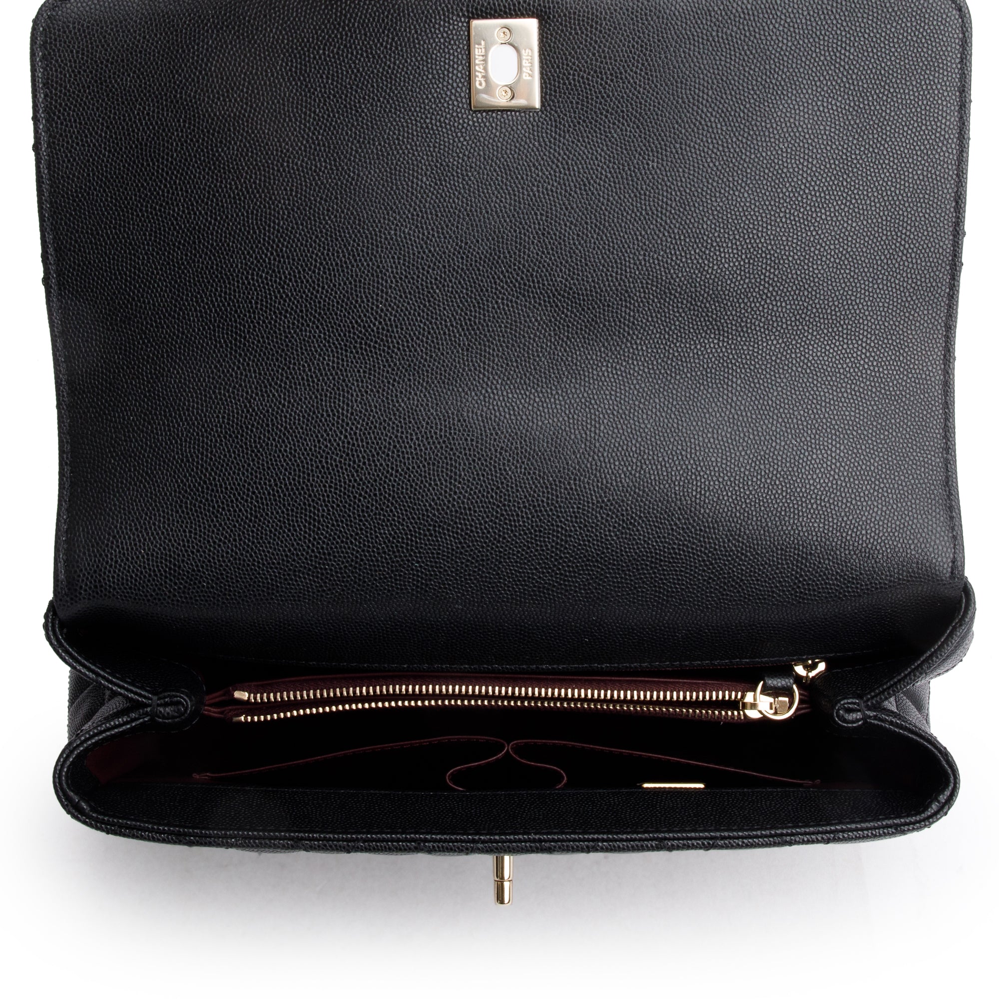 Chanel Black Quilted Caviar Leather Large Flap Top Handle Bag w/ Strap