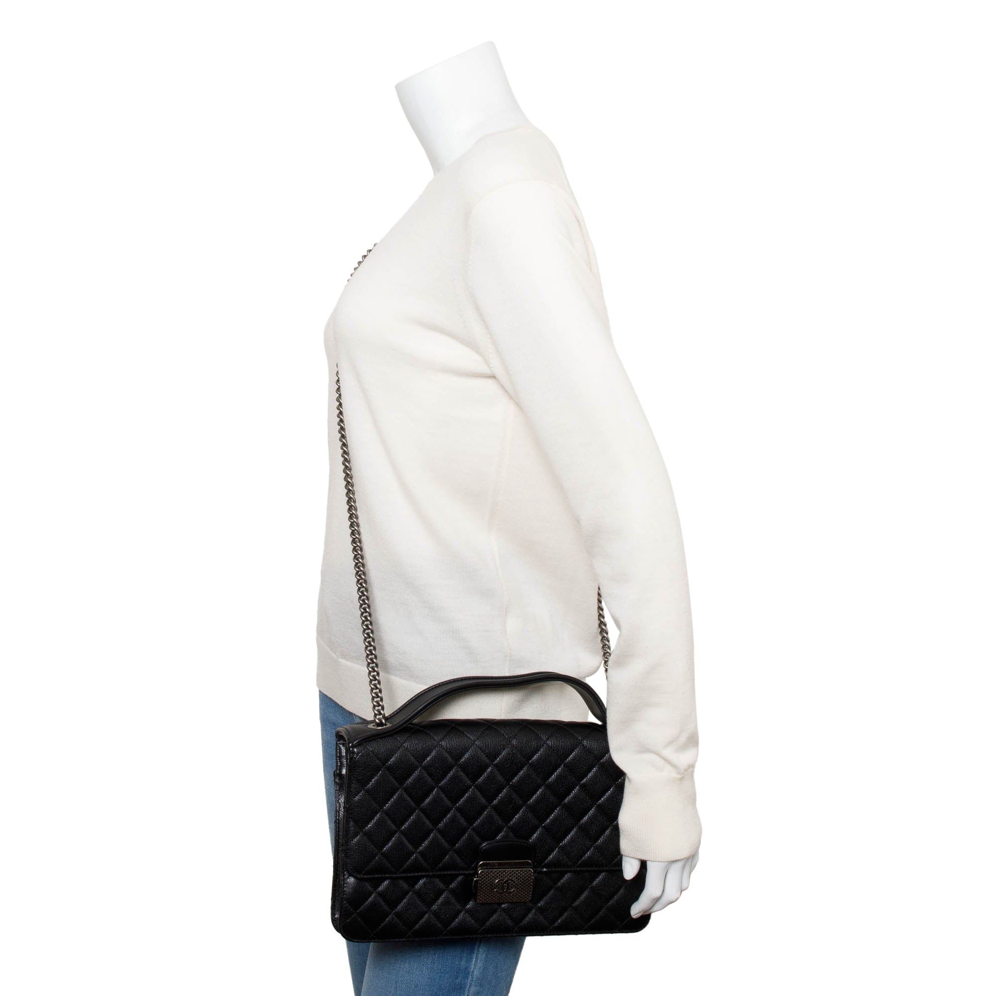 Chanel Black Quilted Caviar Leather Large University Flap Bag