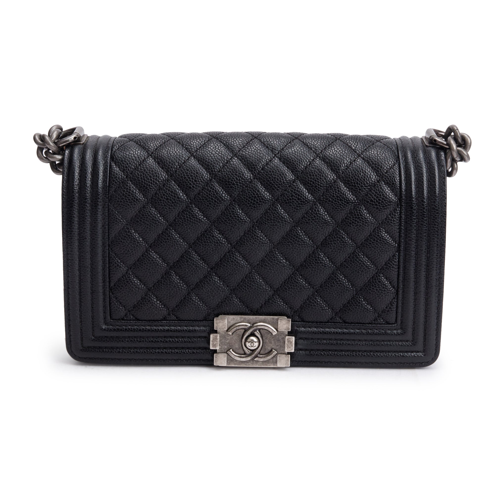 Chanel Black Quilted Caviar Leather Medium Boy Bag