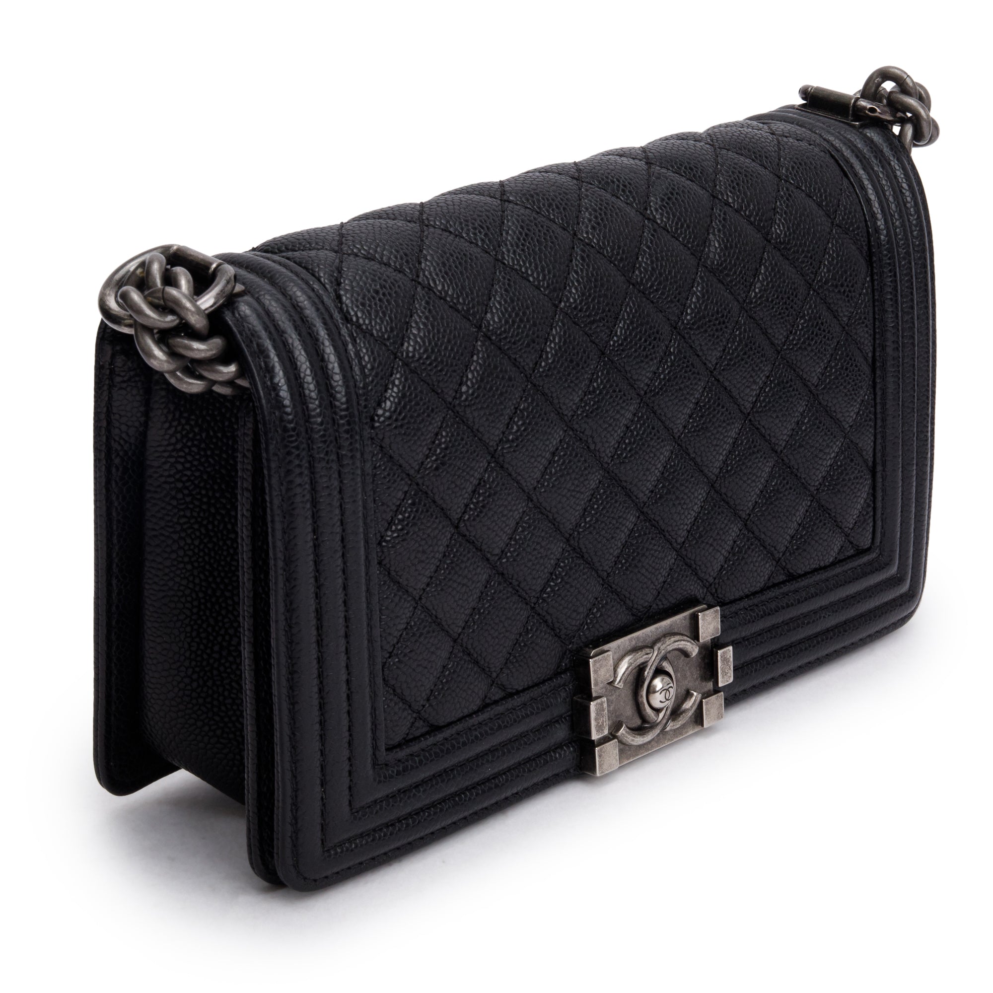 Chanel Black Quilted Caviar Leather Medium Boy Bag