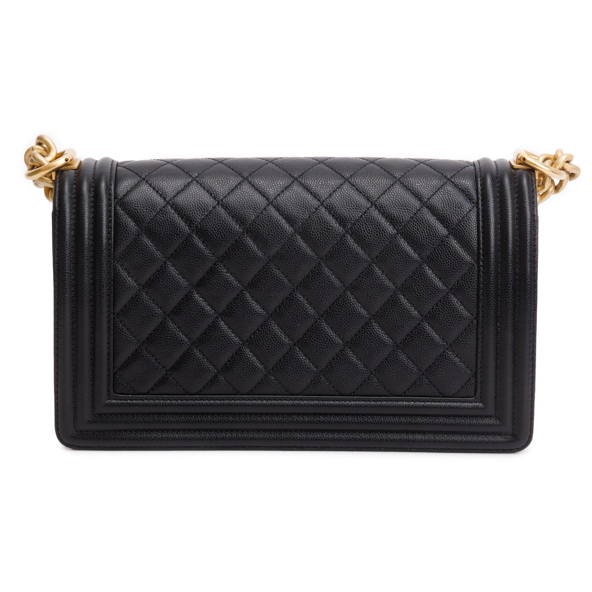 Chanel Black Quilted Caviar Leather Medium Boy Bag w/ Box