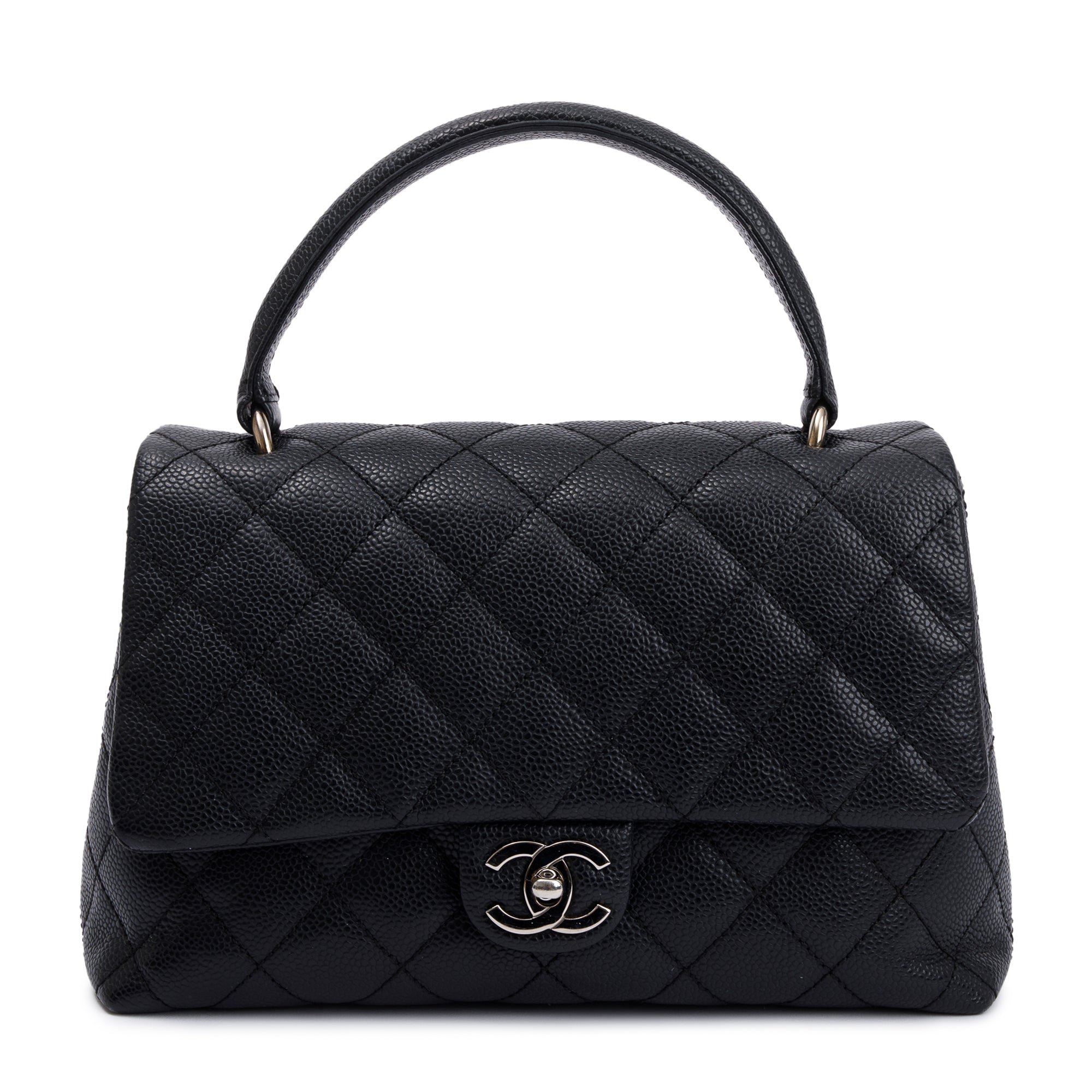 Chanel Black Quilted Caviar Leather Medium Kelly Top Handle Bag w/ Box