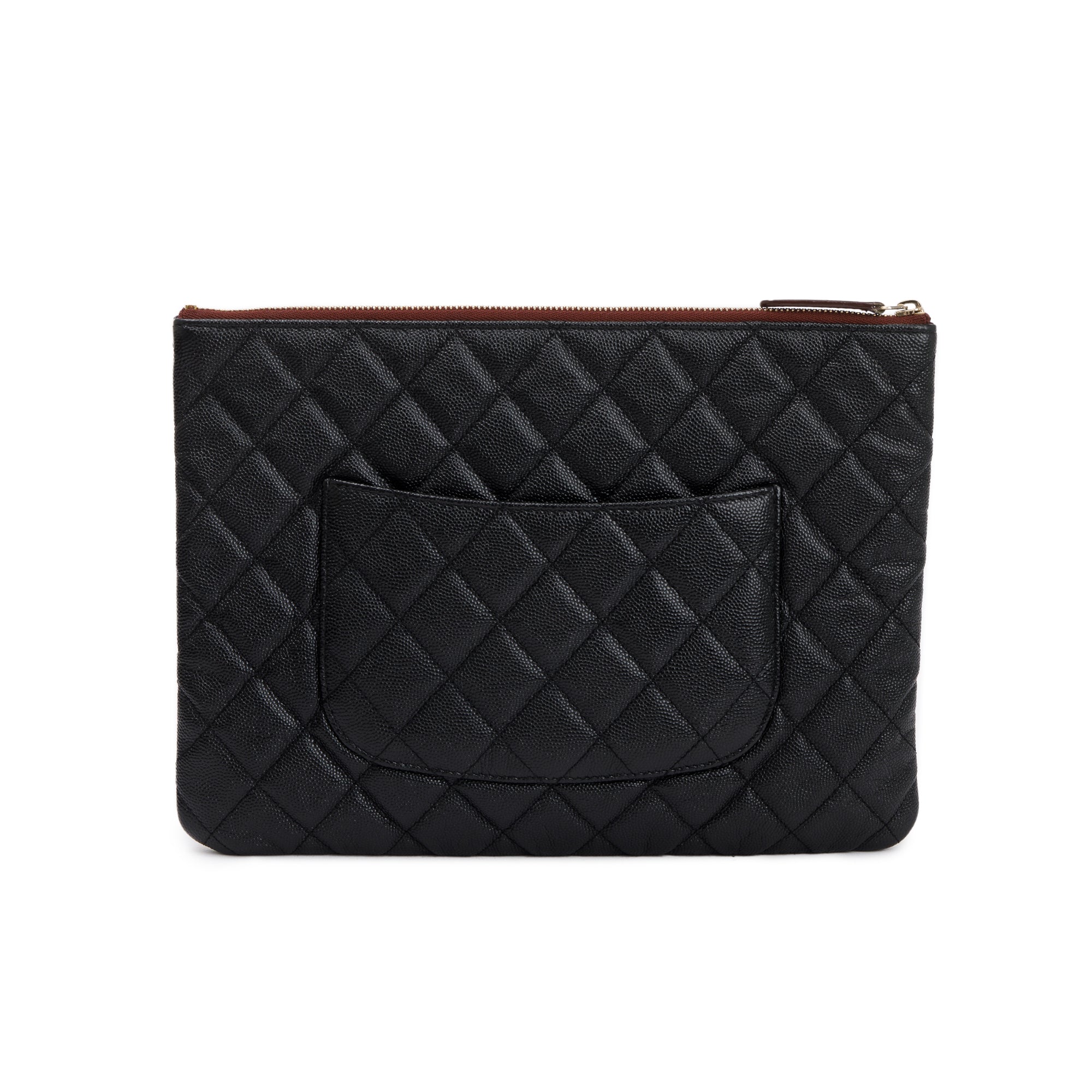 Chanel Black Quilted Caviar Leather Medium O-Case Clutch