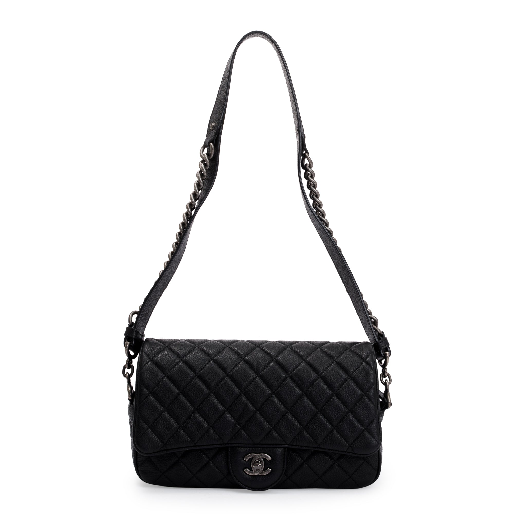 Chanel Black Quilted Caviar Leather Small Casual Rock Flap Bag w/ Box & Authenticity Card