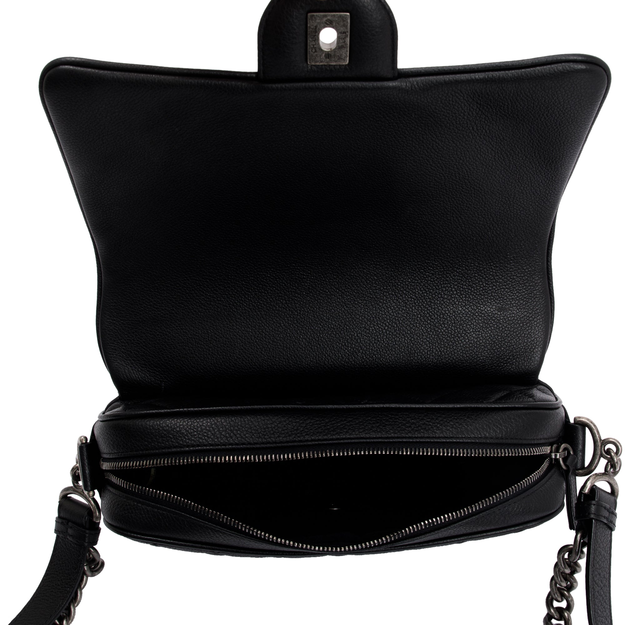 Chanel Black Quilted Caviar Leather Small Casual Rock Flap Bag w/ Box & Authenticity Card