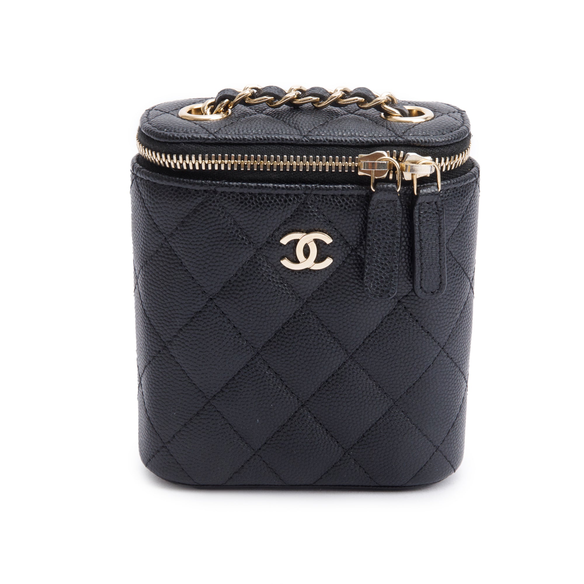 Chanel Black Quilted Caviar Mini Coco Beauty Vanity Case w/ Authenticity Card