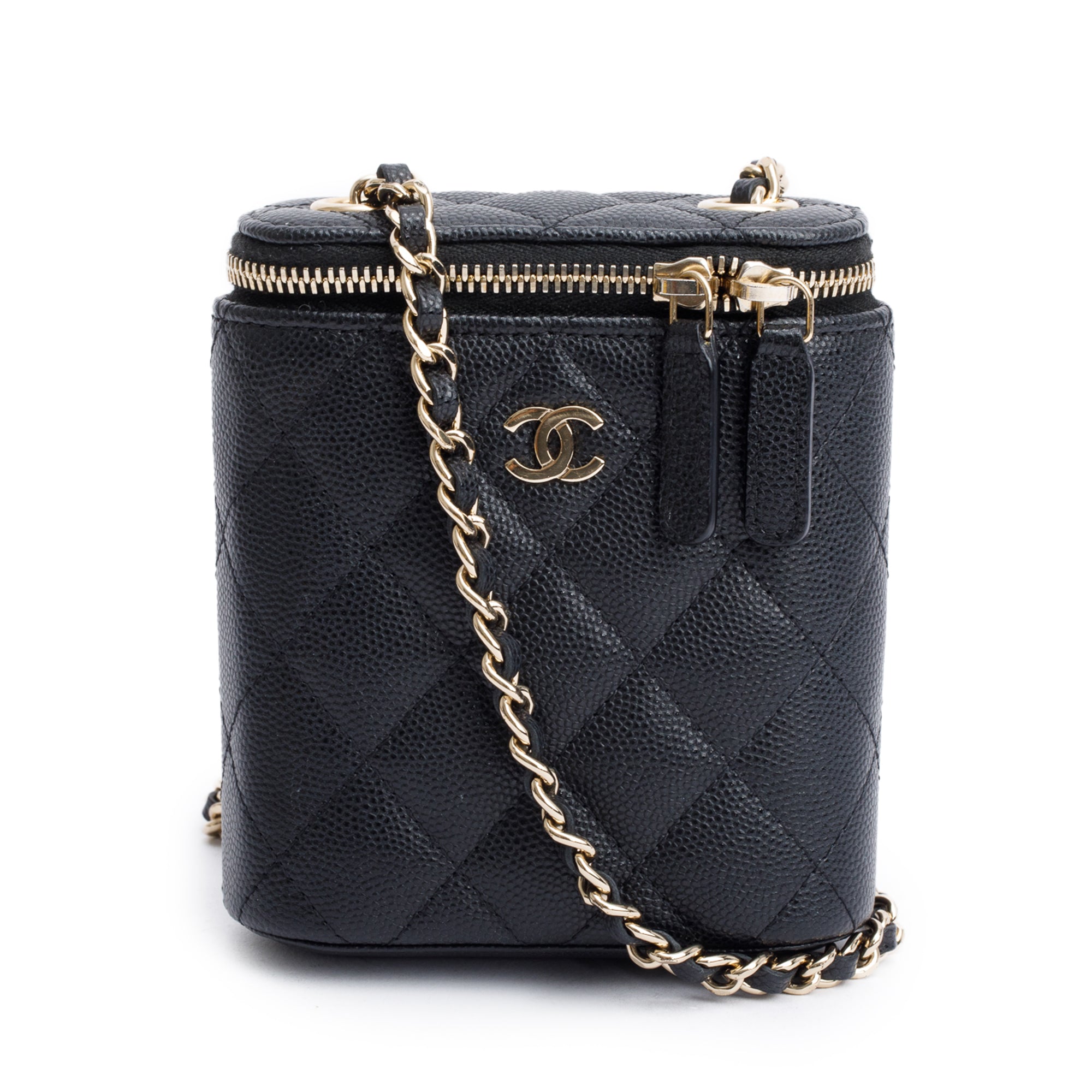 Chanel Black Quilted Caviar Mini Coco Beauty Vanity Case w/ Authenticity Card