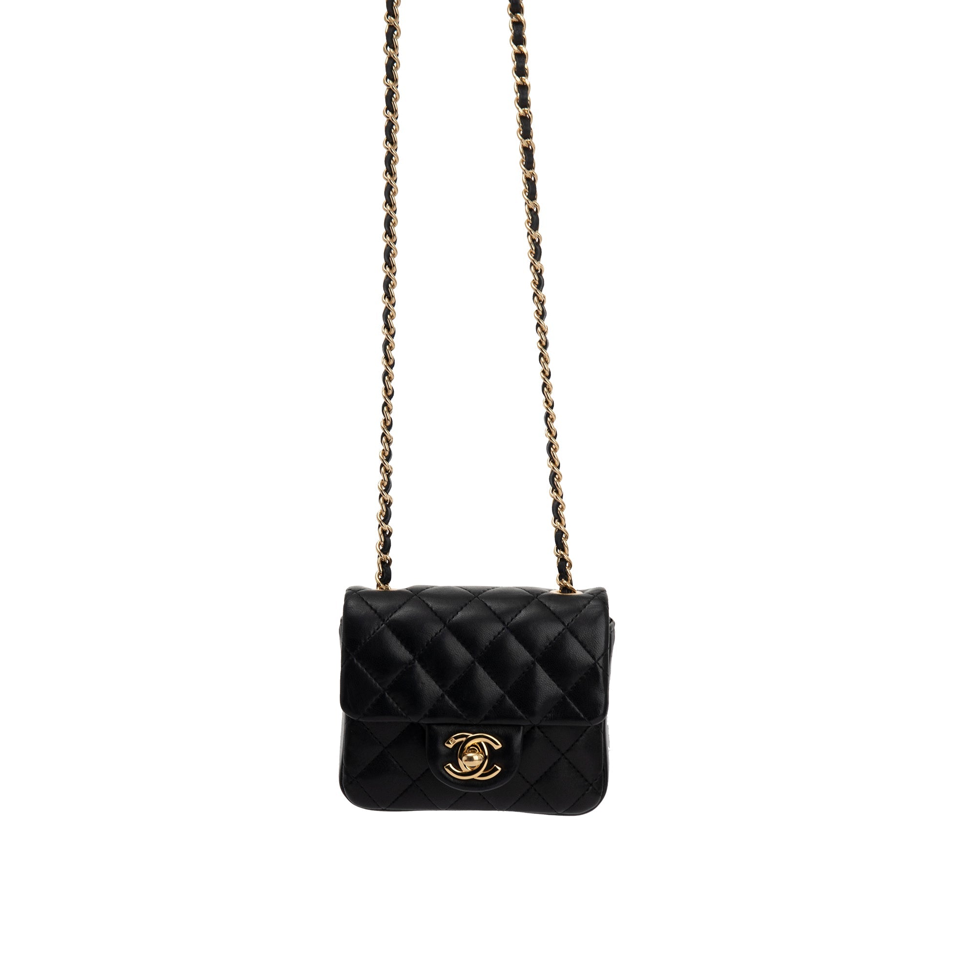 Chanel Black Quilted Lambskin Classic Flap Card Holder on Chain
