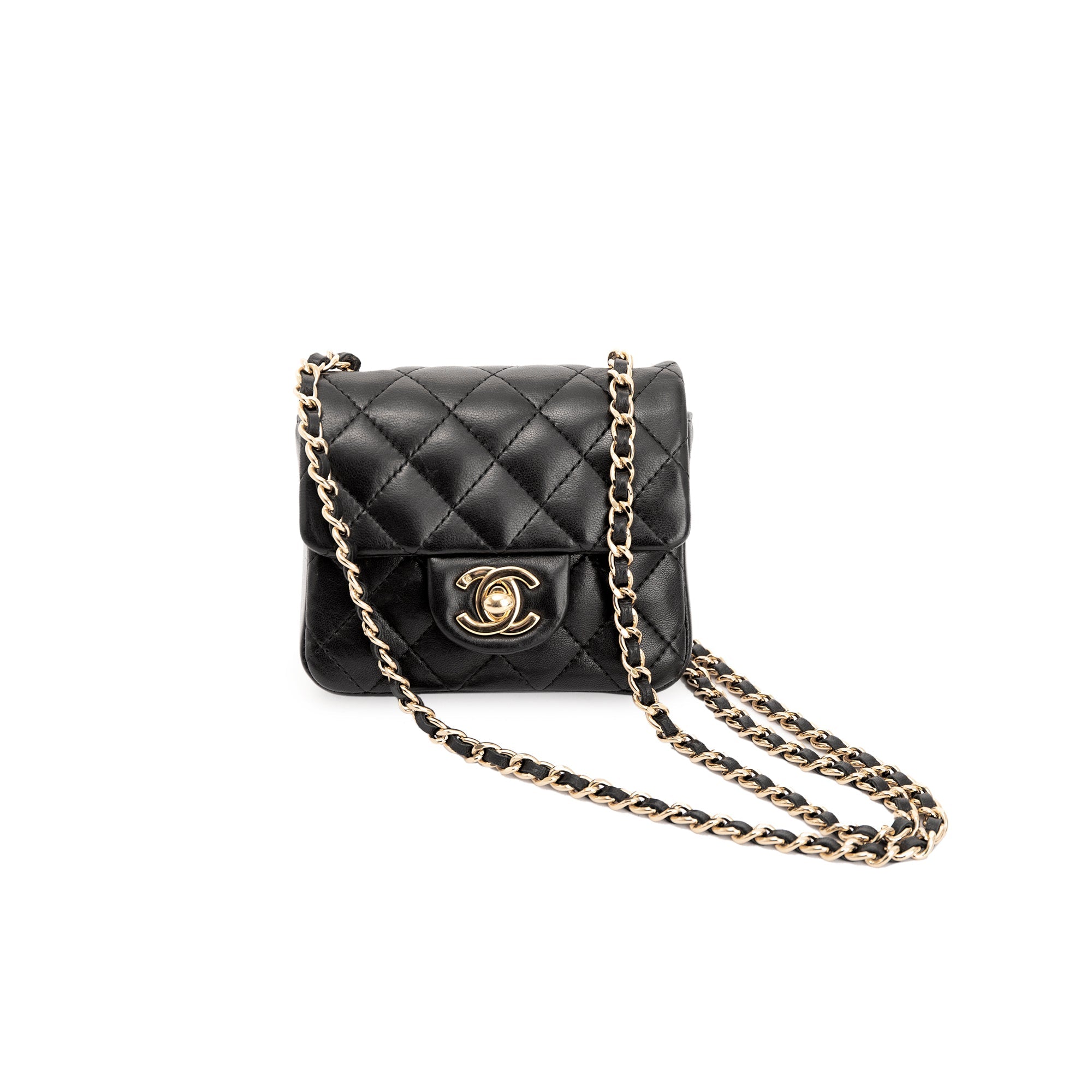Chanel Black Quilted Lambskin Classic Flap Card Holder on Chain