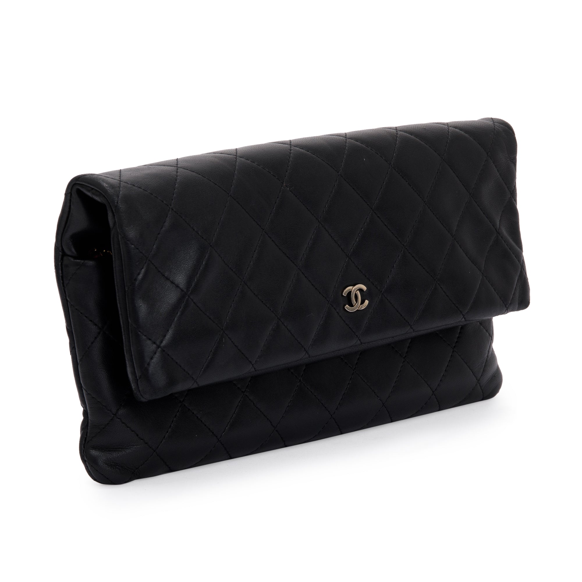 Chanel Black Quilted Lambskin Leather Beauty CC Clutch