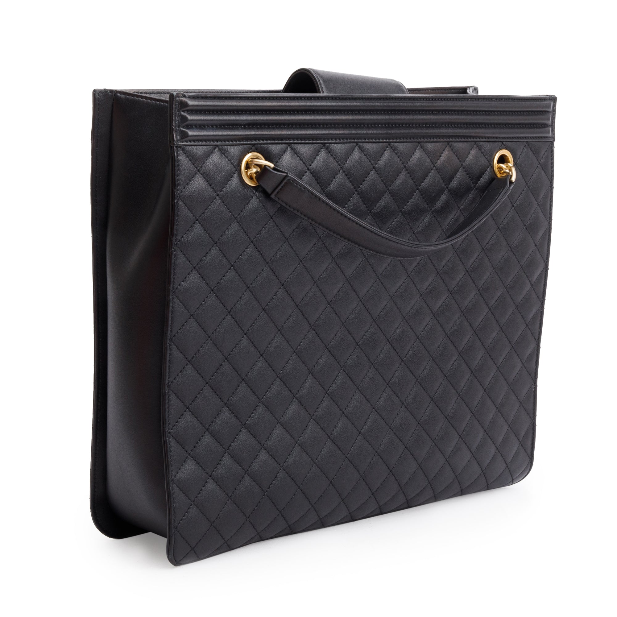 Chanel Black Quilted Lambskin Leather Boy Shopping Tote