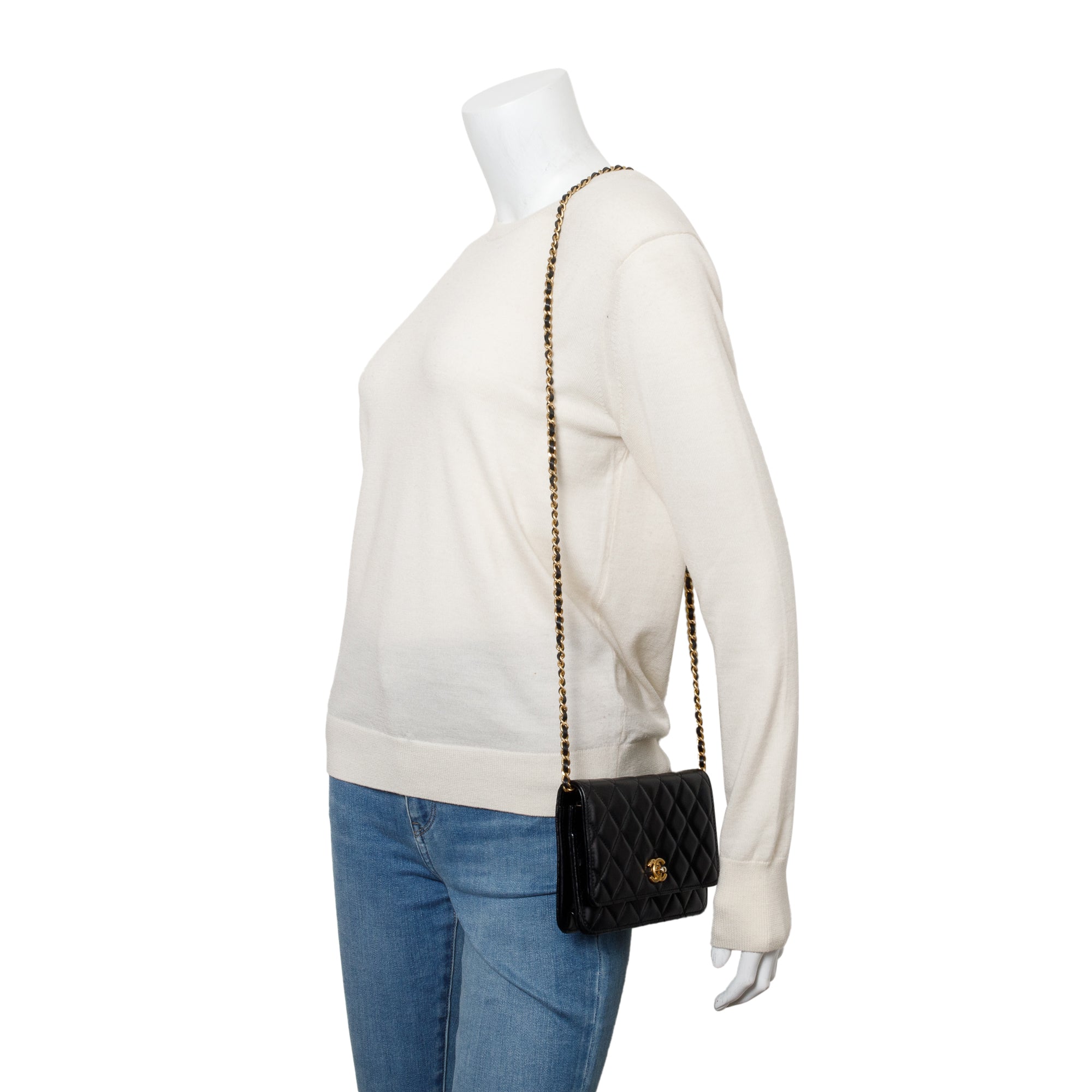 Chanel Black Quilted Lambskin Leather CC Coco Crush Classic Wallet on Chain w/ Box & Authenticity Card