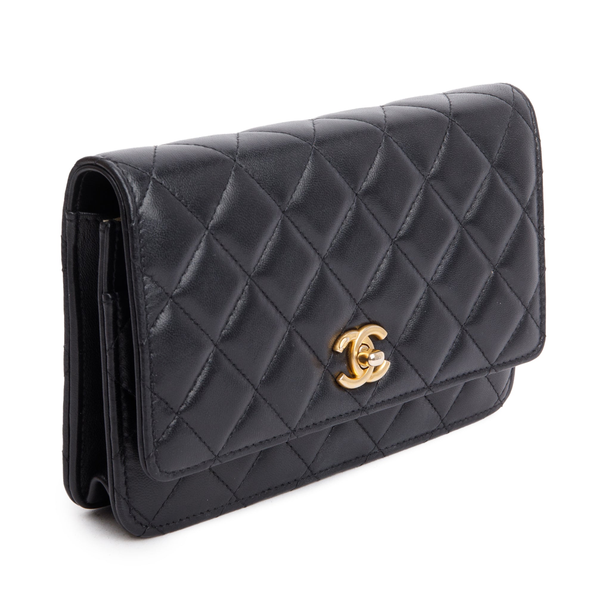 Chanel Black Quilted Lambskin Leather CC Coco Crush Classic Wallet on Chain w/ Box & Authenticity Card