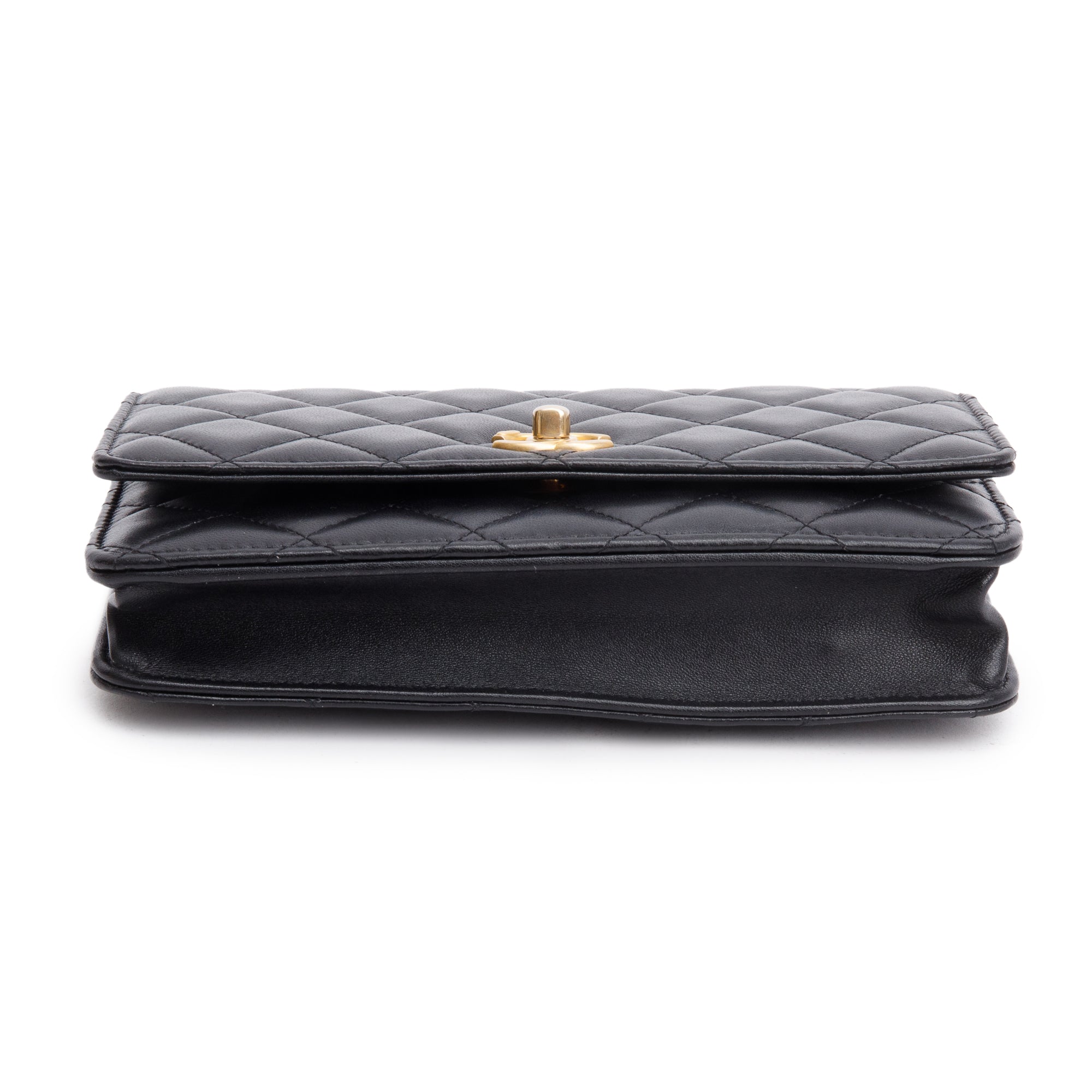 Chanel Black Quilted Lambskin Leather CC Coco Crush Classic Wallet on Chain w/ Box & Authenticity Card