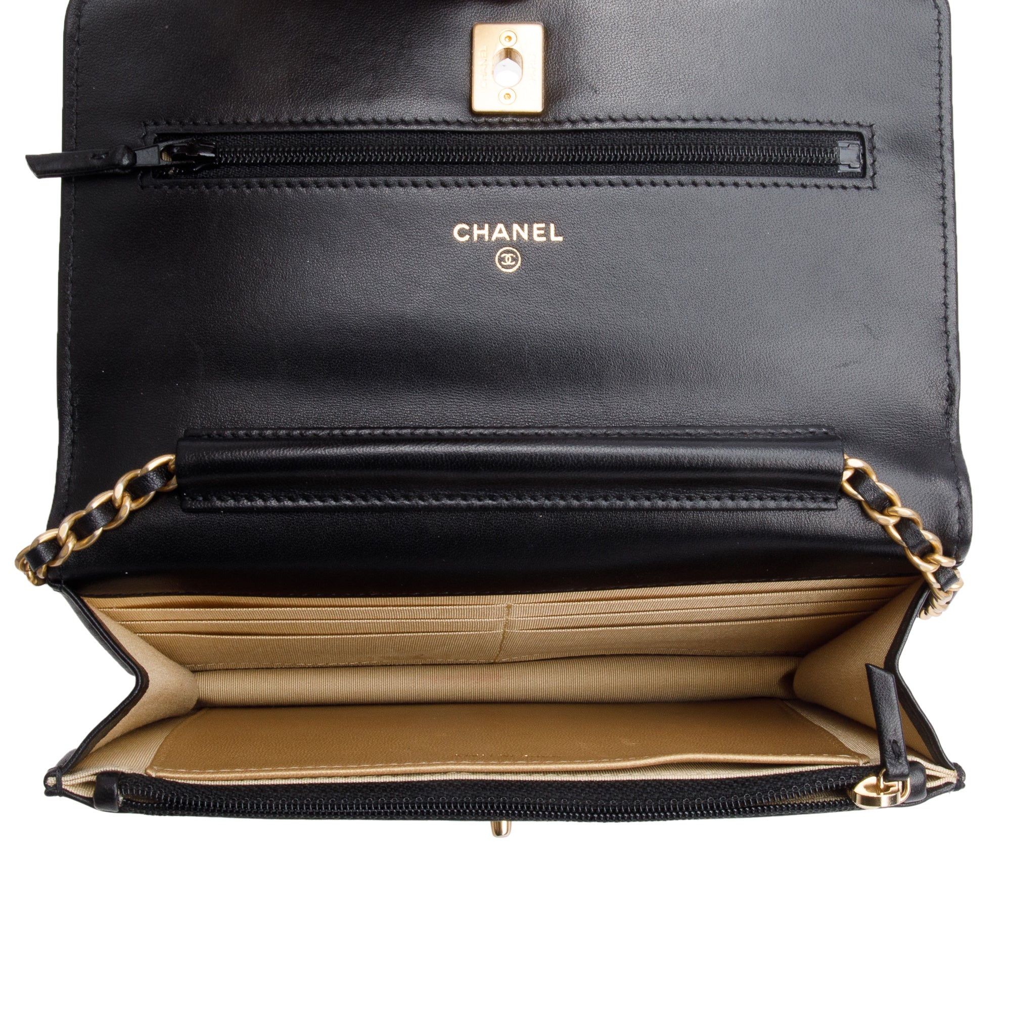 Chanel Black Quilted Lambskin Leather CC Coco Crush Classic Wallet on Chain w/ Box & Authenticity Card