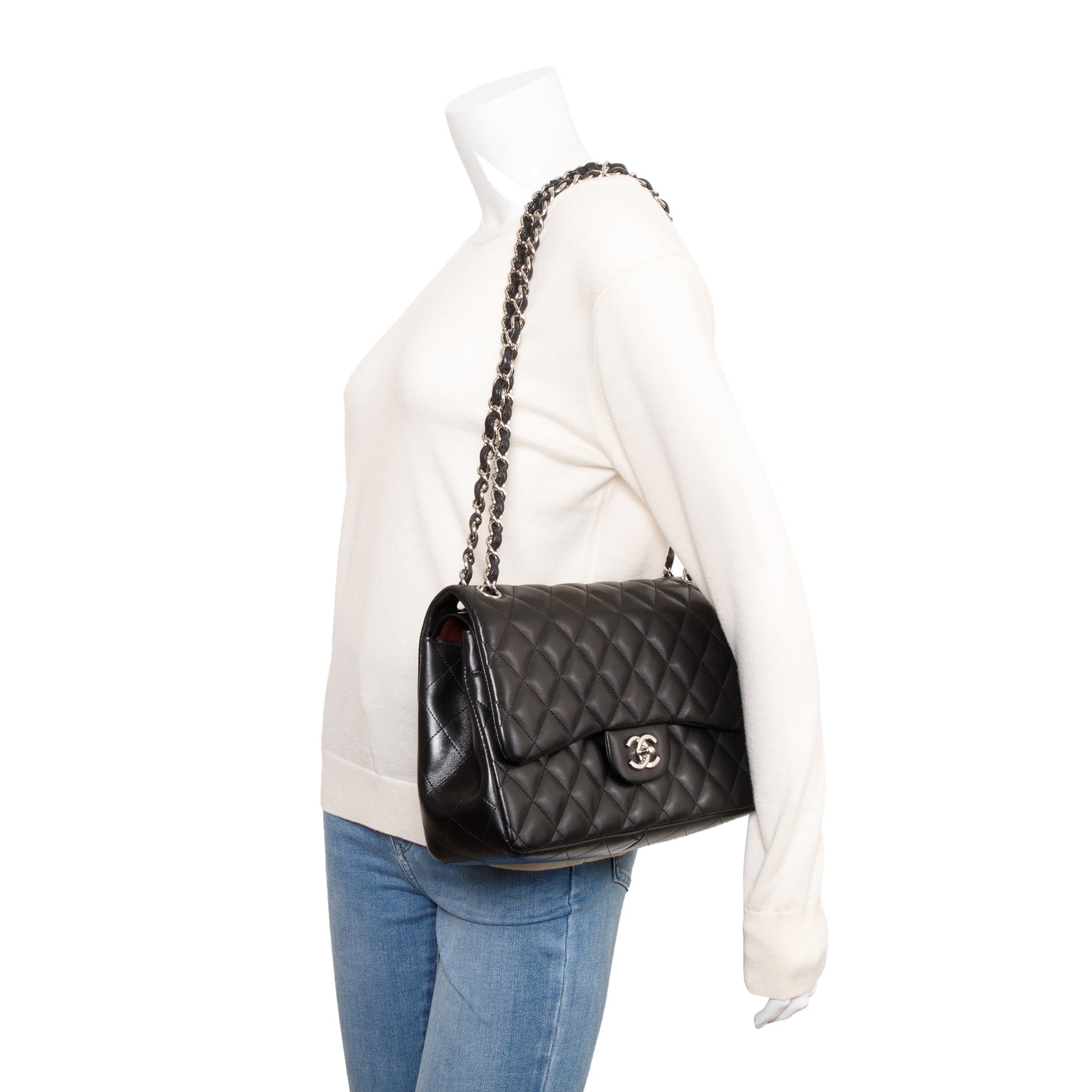 Chanel Black Quilted Lambskin Leather Classic Jumbo Double Flap Bag