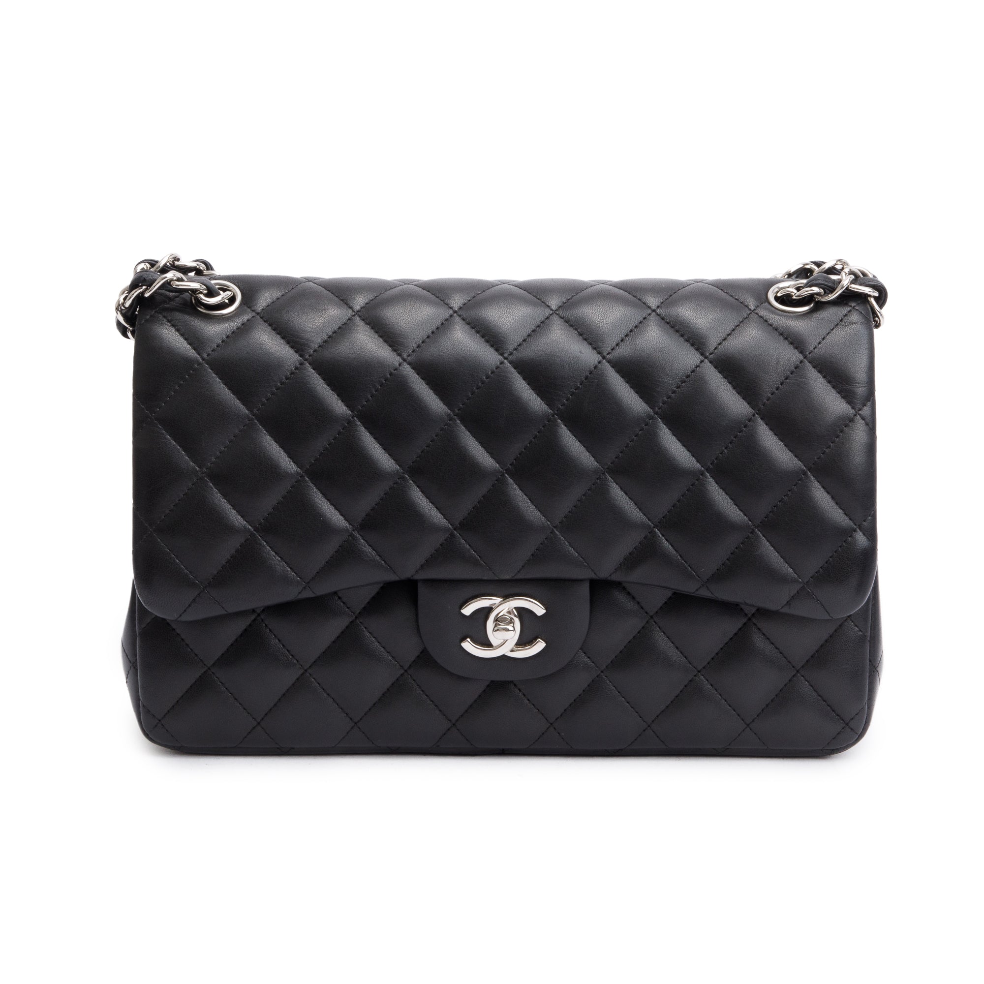 Chanel Black Quilted Lambskin Leather Classic Jumbo Double Flap Bag