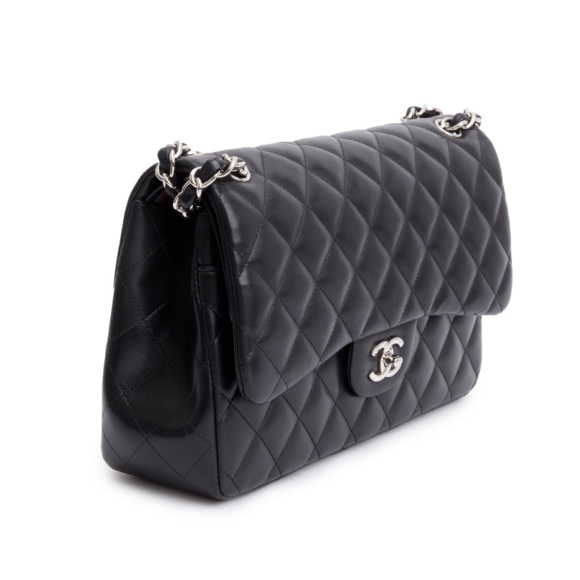 Chanel Black Quilted Lambskin Leather Classic Jumbo Double Flap Bag