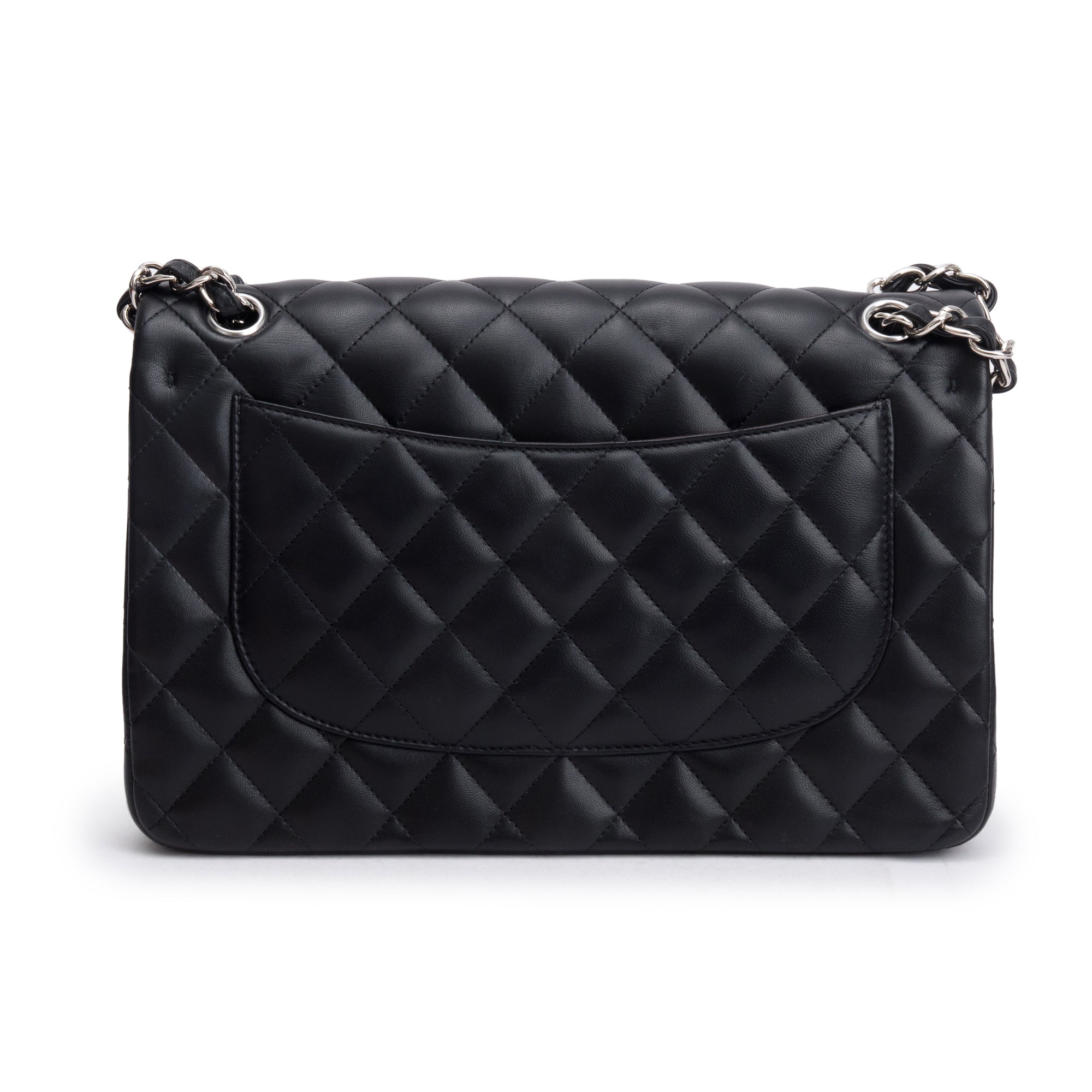Chanel Black Quilted Lambskin Leather Classic Jumbo Double Flap Bag w/ Authenticity Card