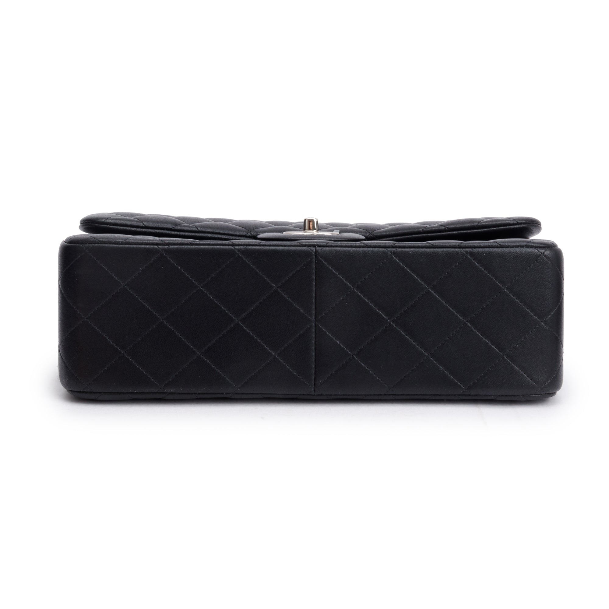 Chanel Black Quilted Lambskin Leather Classic Jumbo Double Flap Bag w/ Authenticity Card