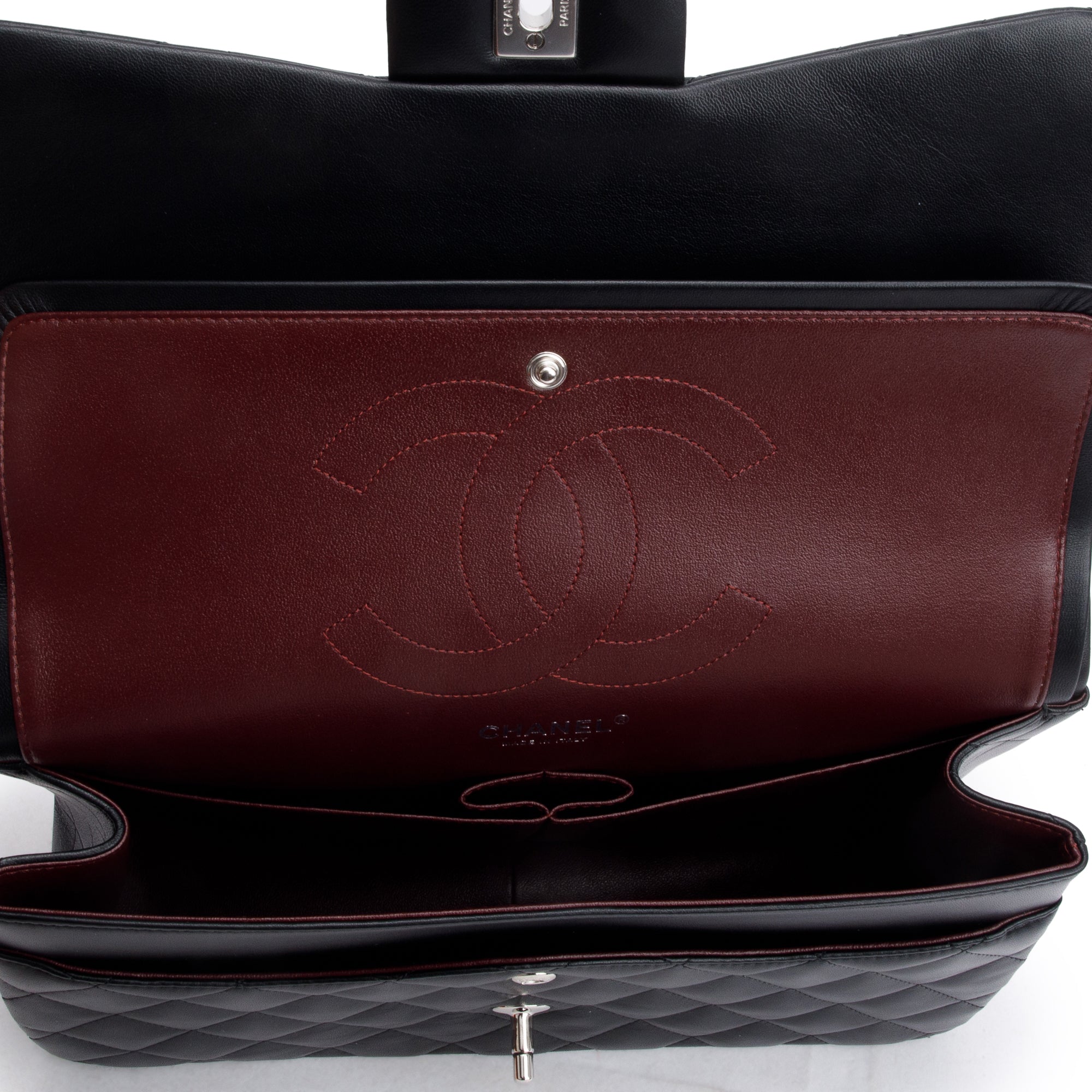 Chanel Black Quilted Lambskin Leather Classic Jumbo Double Flap Bag w/ Authenticity Card