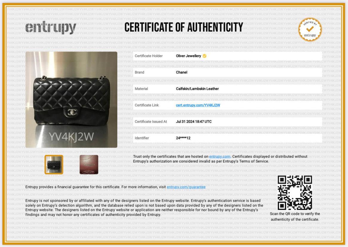 Chanel Black Quilted Lambskin Leather Classic Jumbo Double Flap Bag w/ Box & Authenticity Card