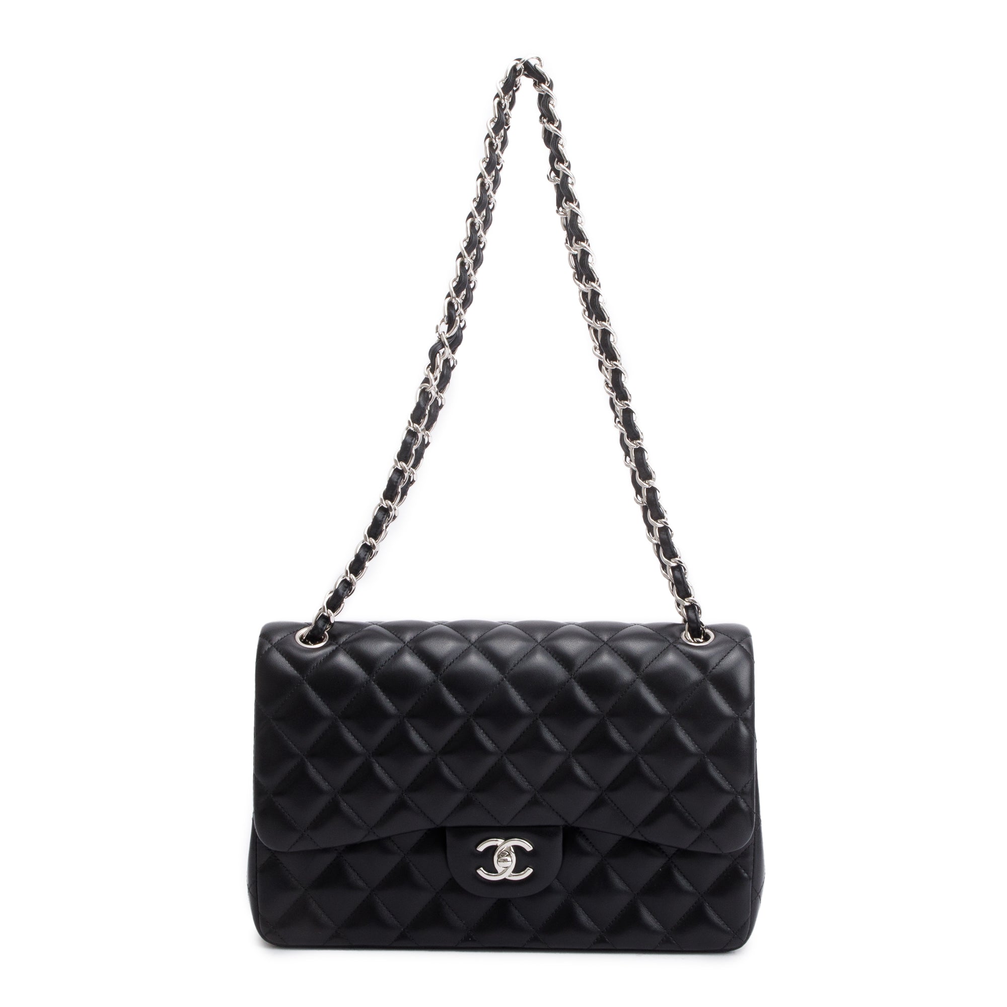 Chanel Black Quilted Lambskin Leather Classic Jumbo Double Flap Bag w/ Box & Authenticity Card