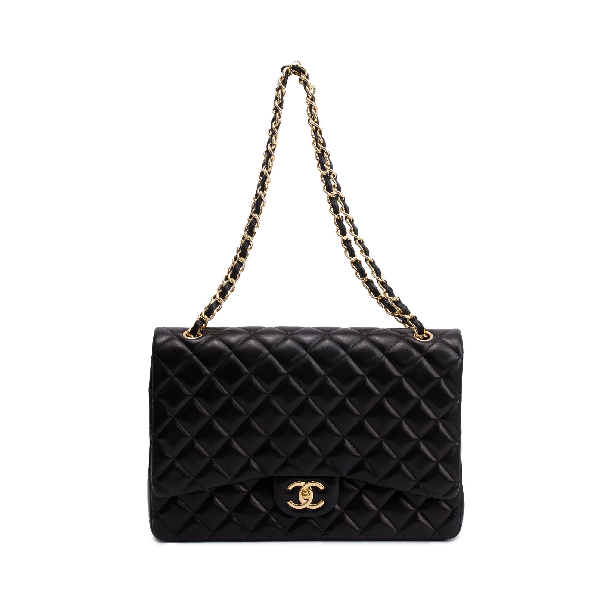 Chanel Black Quilted Lambskin Leather Classic Maxi Double Flap Bag w/ Box & Authenticity Card
