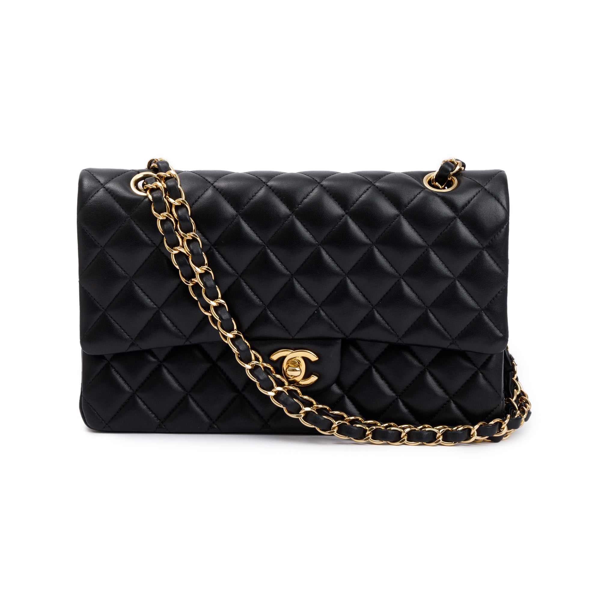 Chanel Black Quilted Lambskin Leather Classic Medium Double Flap Bag