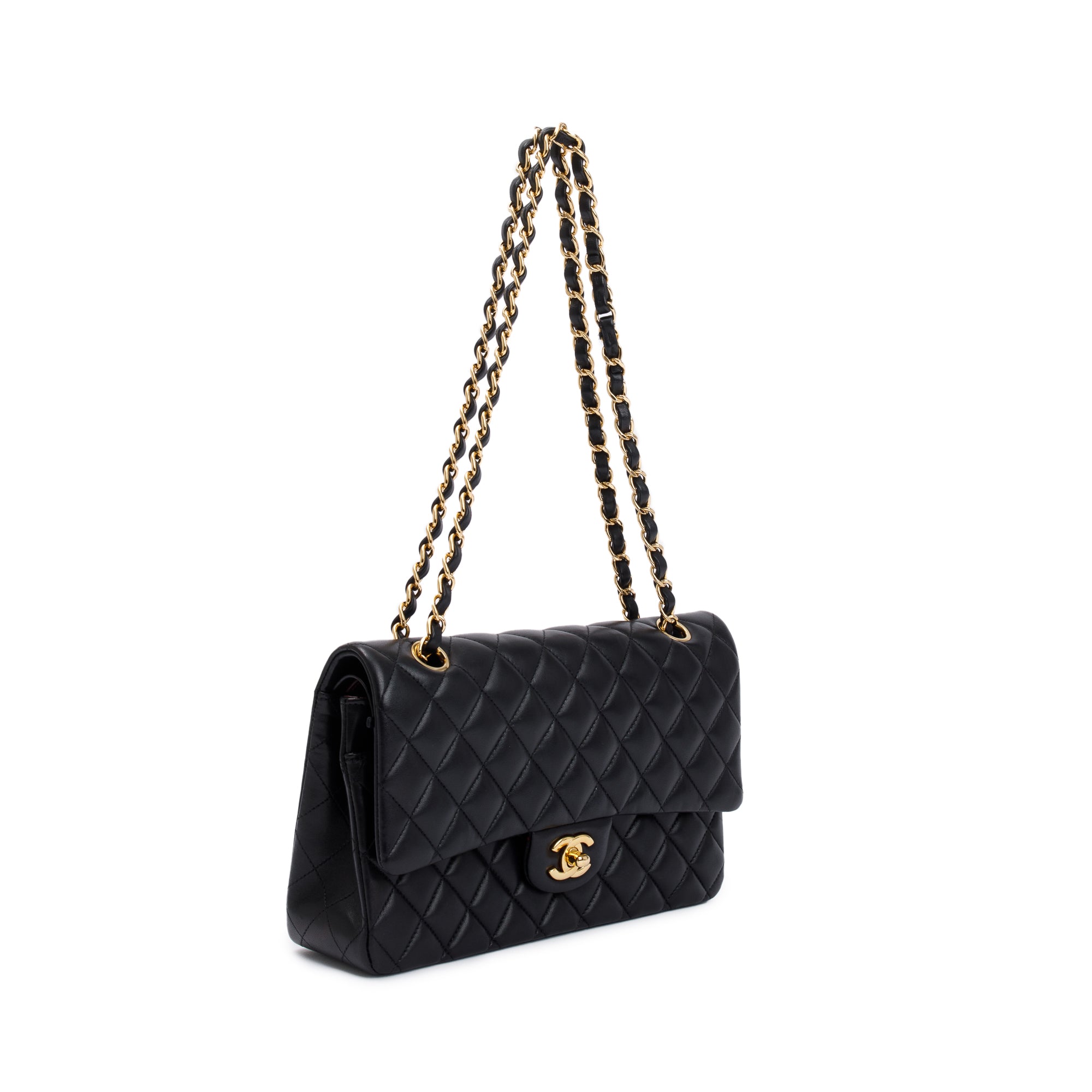 Chanel Black Quilted Lambskin Leather Classic Medium Double Flap Bag