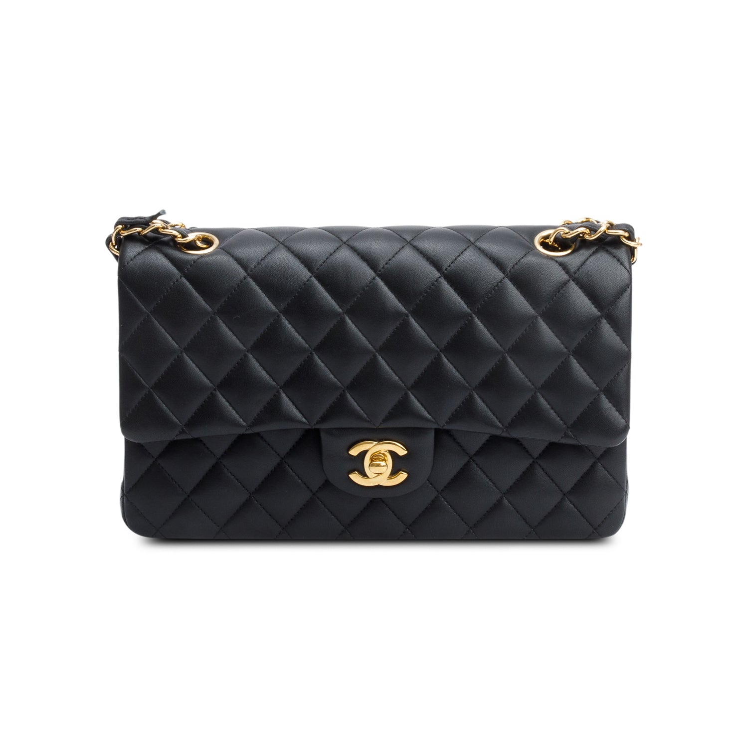 Chanel Black Quilted Lambskin Leather Classic Medium Double Flap Bag w/ Box & Authenticity Card
