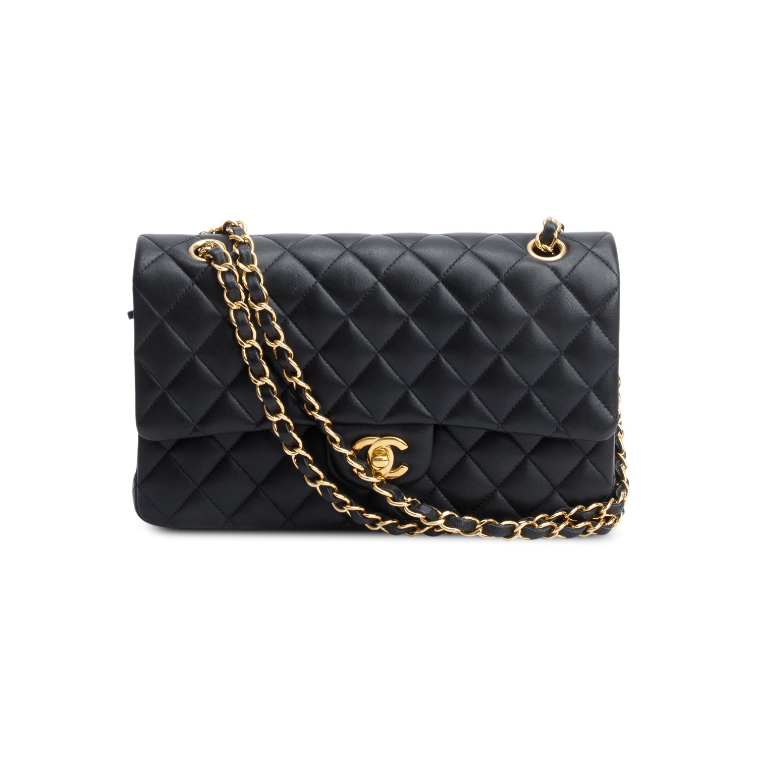 Chanel Black Quilted Lambskin Leather Classic Medium Double Flap Bag w/ Box & Authenticity Card