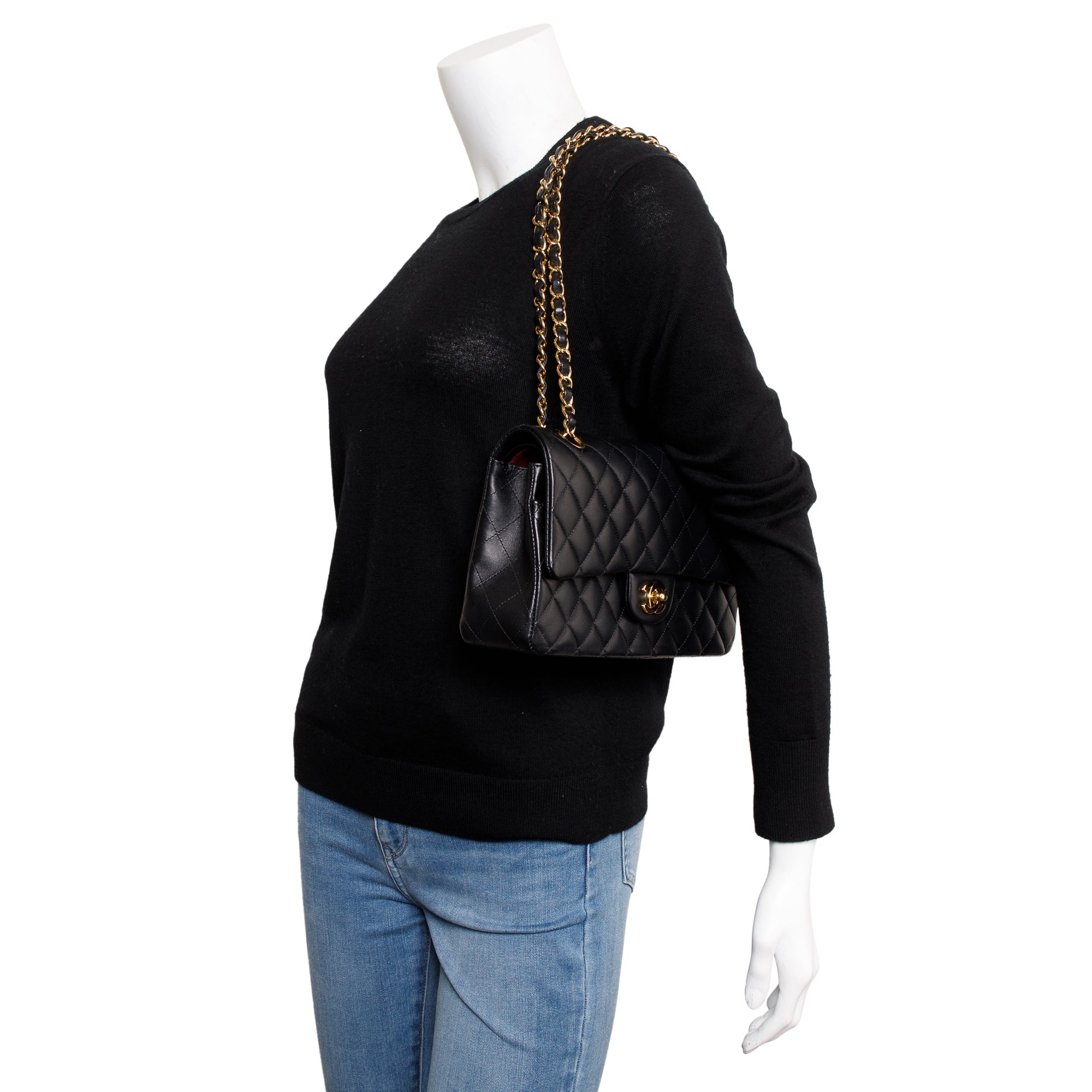 Chanel Black Quilted Lambskin Leather Classic Medium Double Flap Bag w/ Box, Receipt & Authenticity Card