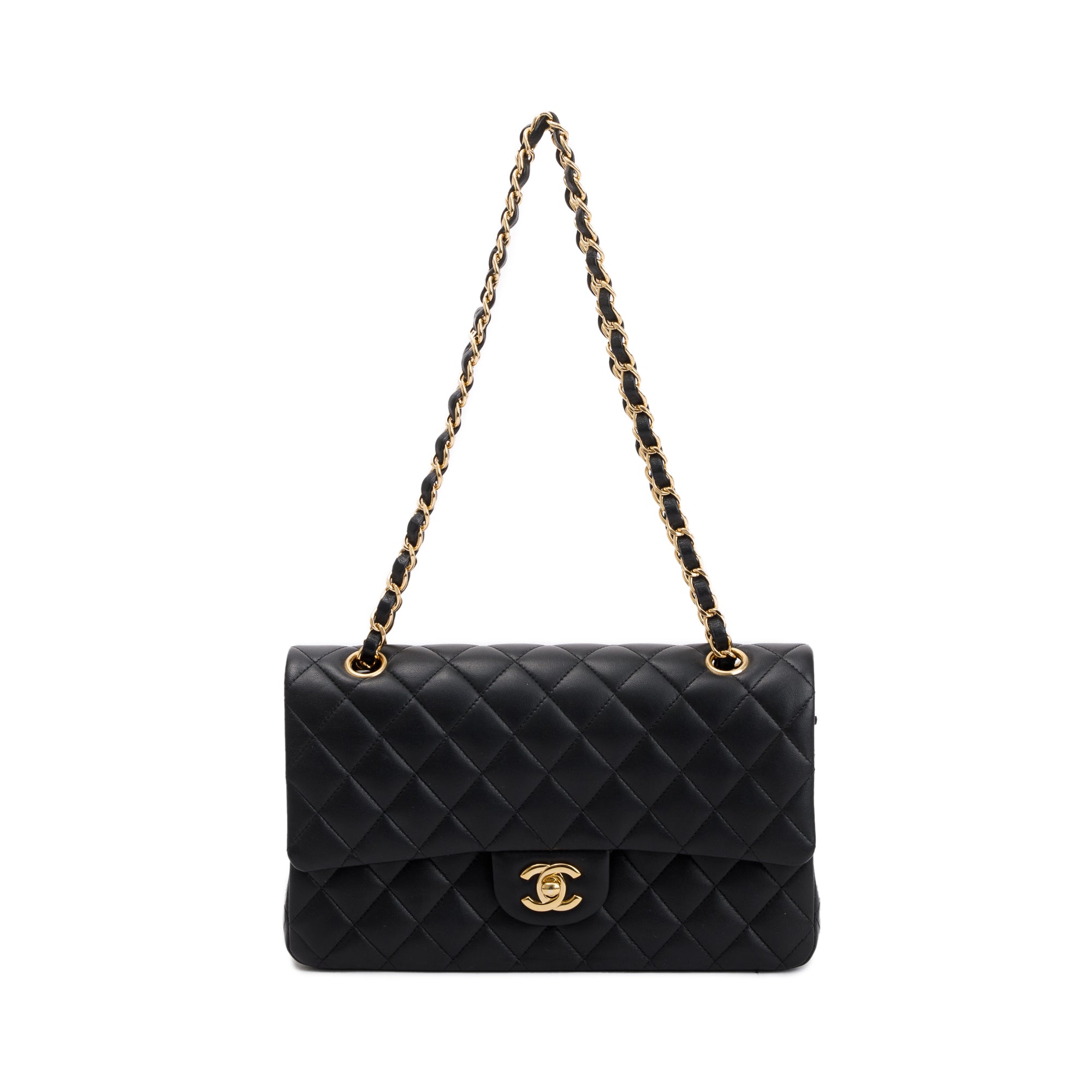 Chanel Black Quilted Lambskin Leather Classic Medium Double Flap Bag w/ Box, Receipt & Authenticity Card