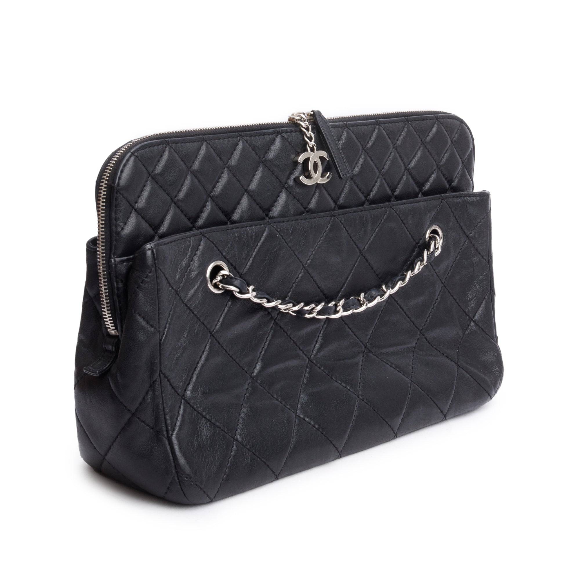 Chanel Black Quilted Lambskin Leather In The Business Camera Bag