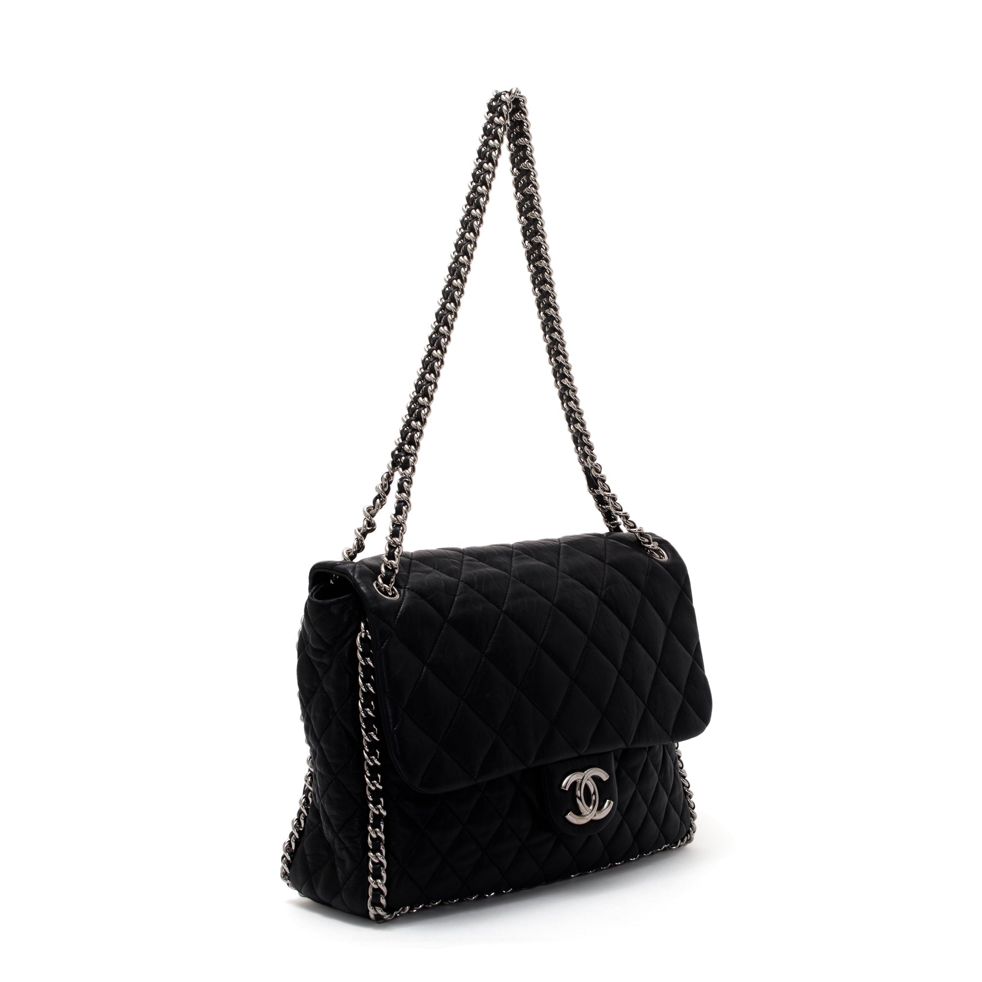 Chanel Black Quilted Lambskin Leather Maxi Chain Around Flap Bag w/ Box & Authenticity Card