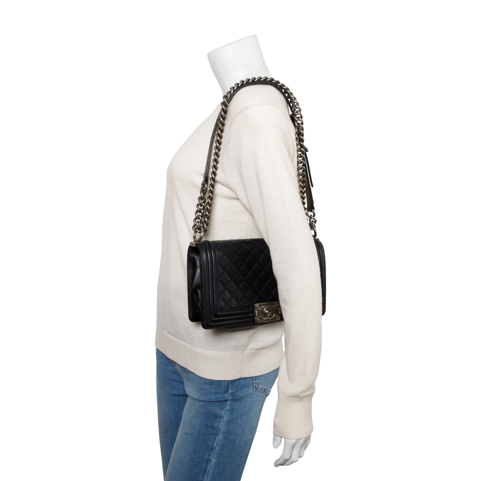 Chanel Black Quilted Lambskin Leather Medium Boy Bag