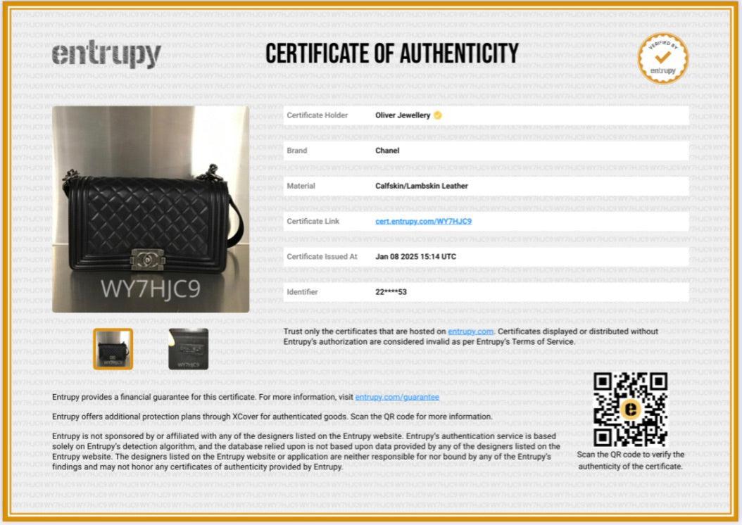 Chanel Black Quilted Lambskin Leather Medium Boy Bag w/ Authenticity Card