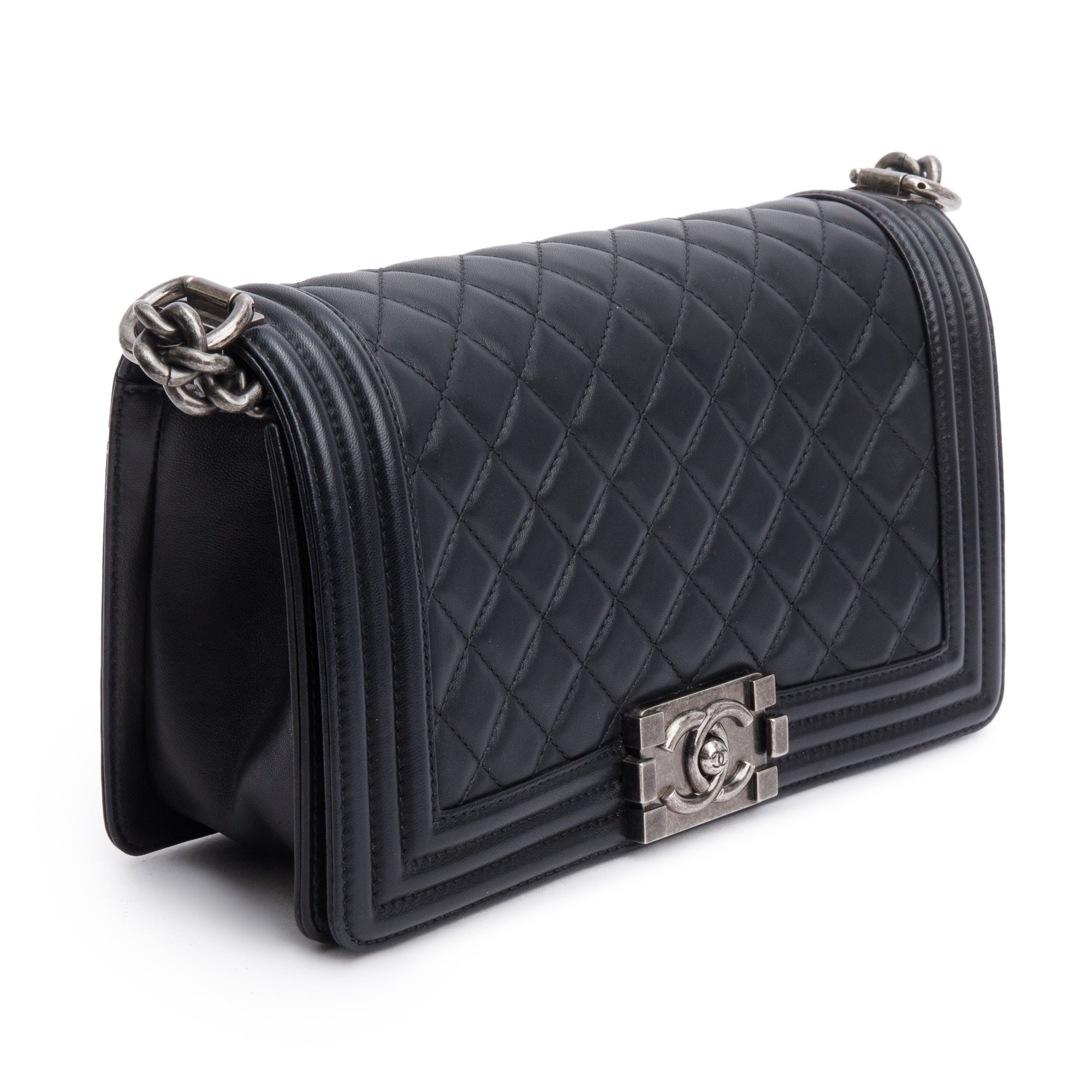 Chanel Black Quilted Lambskin Leather Medium Boy Bag w/ Authenticity Card