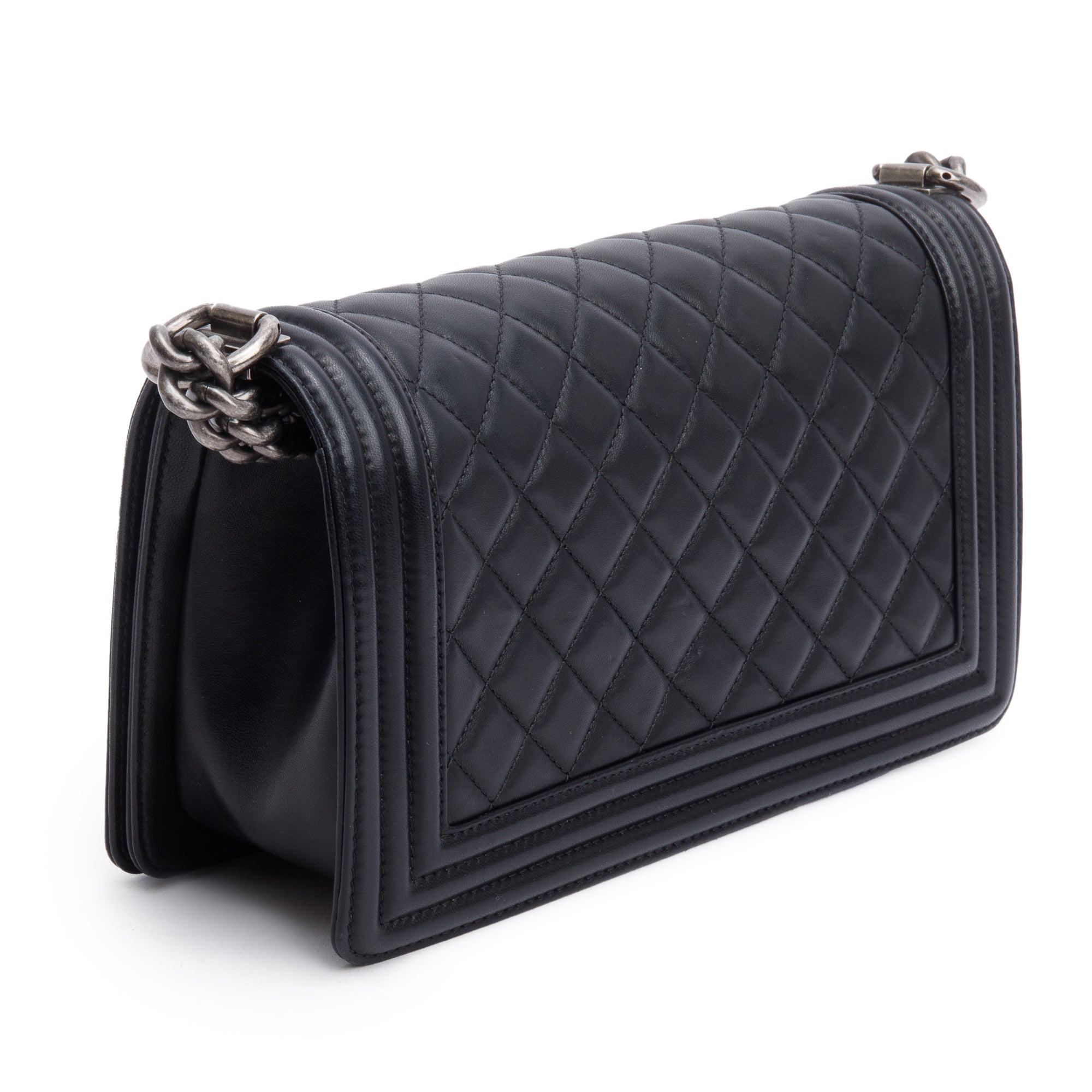 Chanel Black Quilted Lambskin Leather Medium Boy Bag w/ Authenticity Card