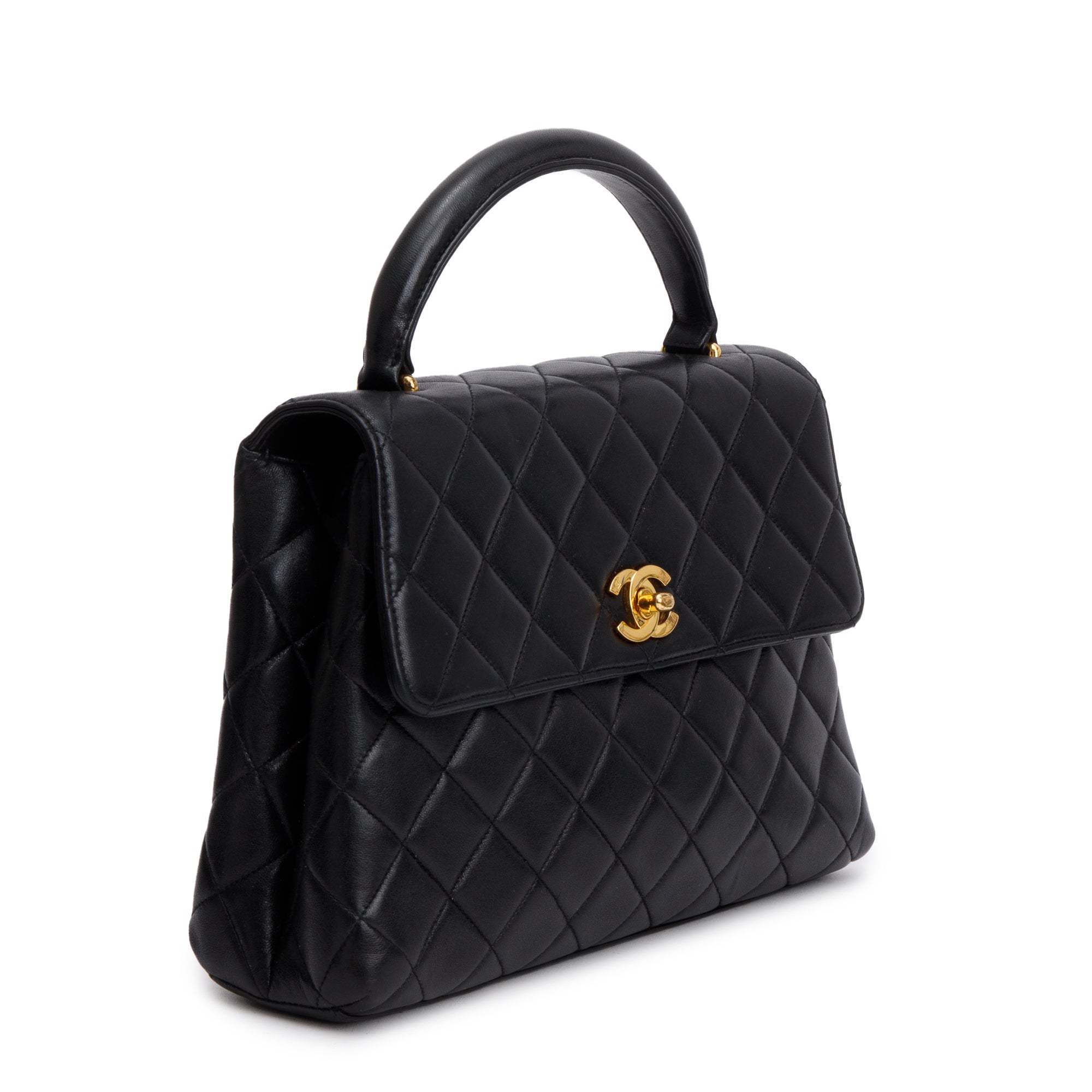 Chanel Black Quilted Lambskin Leather Medium Kelly Top Handle Bag